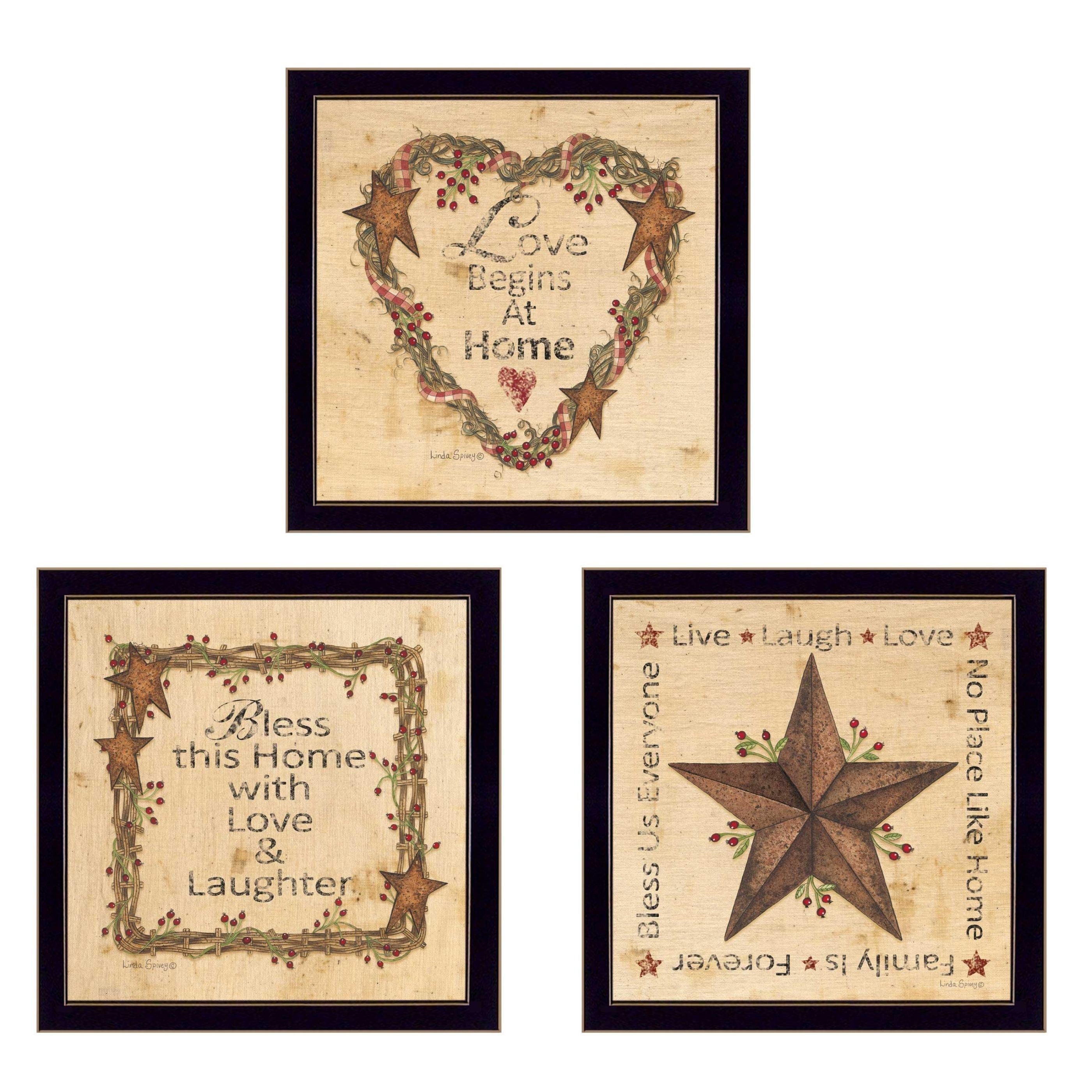 "Love Begins at Home Collection" 3-Piece Vignette By Linda Spivey, Printed Wall Art, Ready To Hang Framed Poster, Black Frame