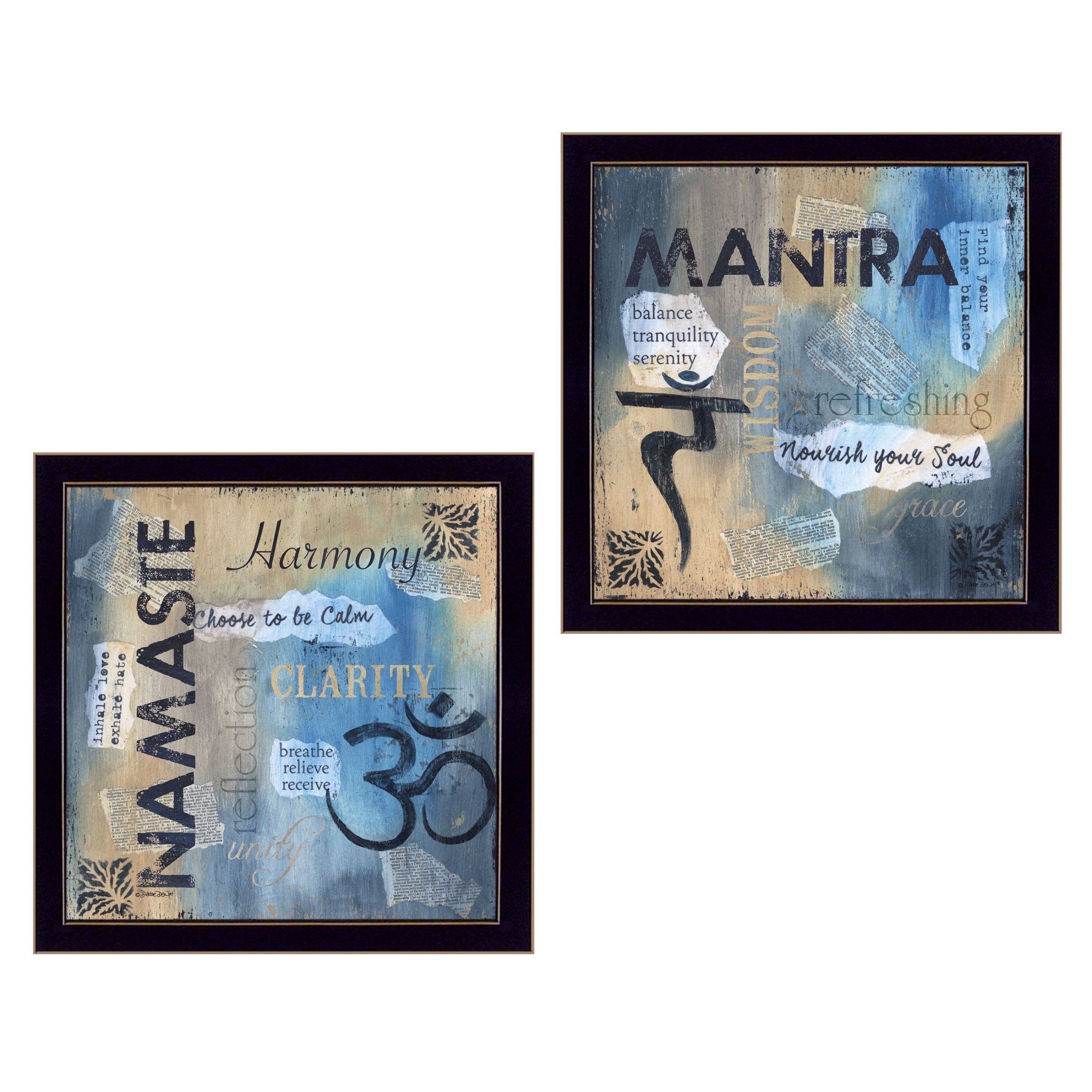 "Yoga II Collection" 2-Piece Vignette By Debbie DeWitt, Printed Wall Art, Ready To Hang Framed Poster, Black Frame
