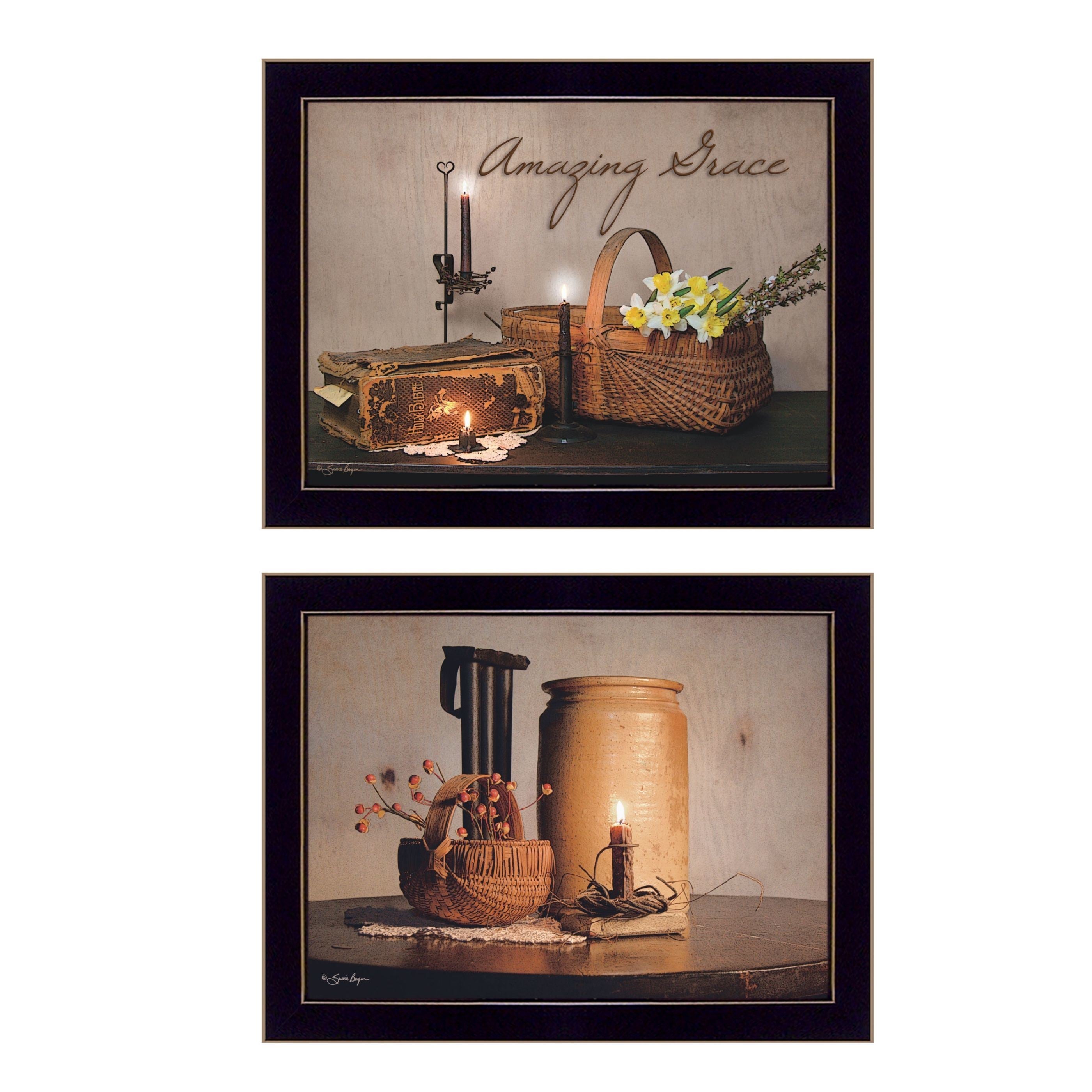 "Amazing Grace Collection" 2-Piece Vignette By Susan Boyer, Printed Wall Art, Ready To Hang Framed Poster, Black Frame