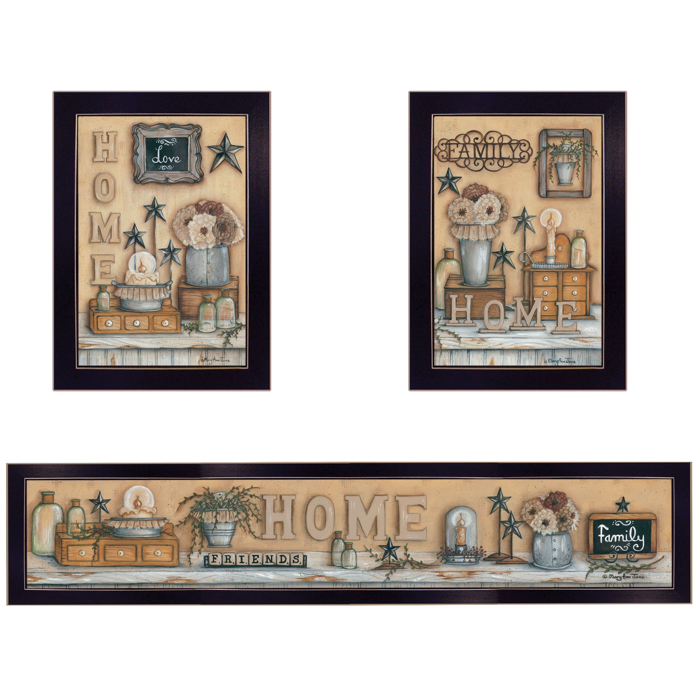 "Where Family & Friends Gather 3-Piece Vignette by Mary Ann June, Black Frame