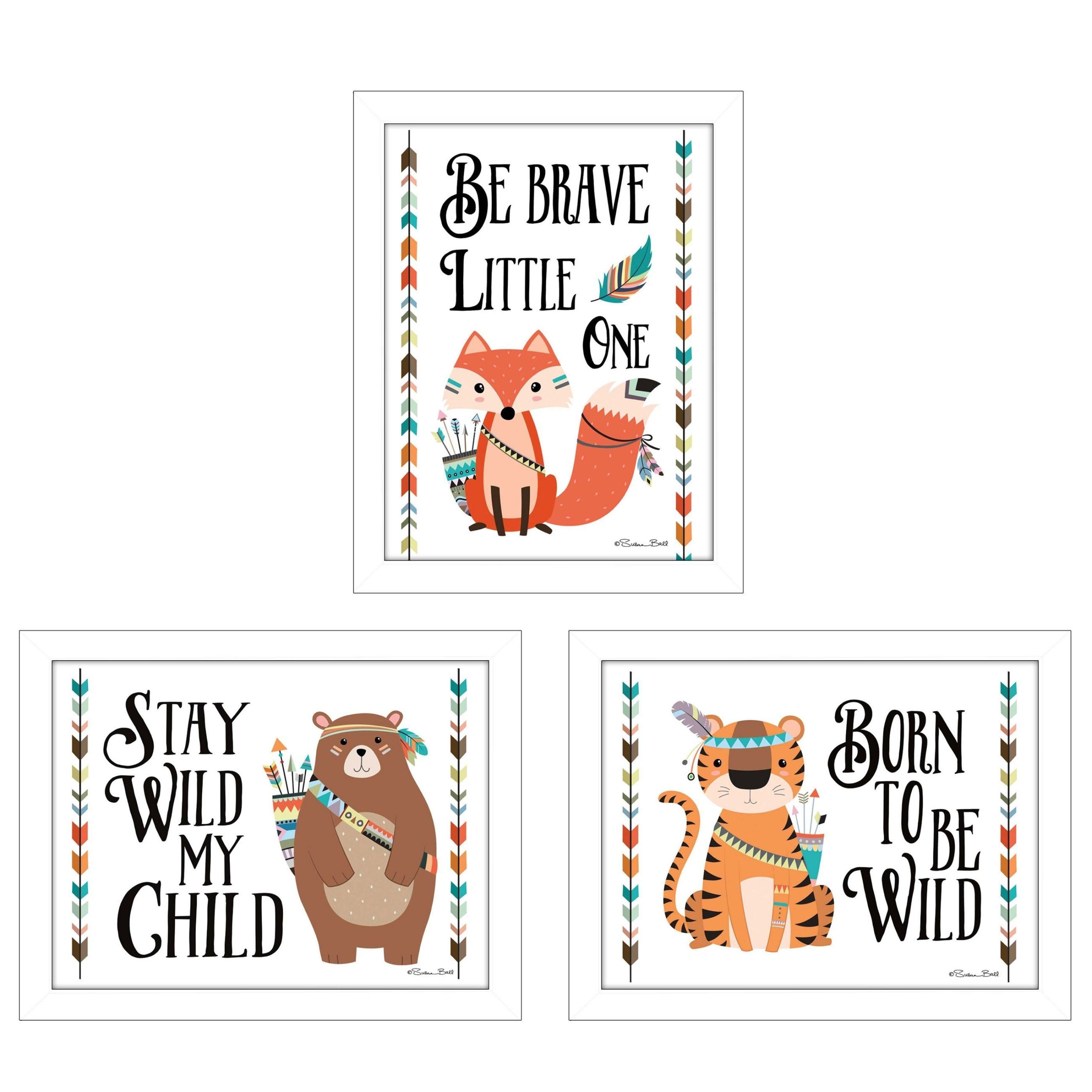 "Be Brave Little One Collection" 3-Piece Vignette By Susan Boyer, Printed Wall Art, Ready To Hang Framed Poster, White Frame