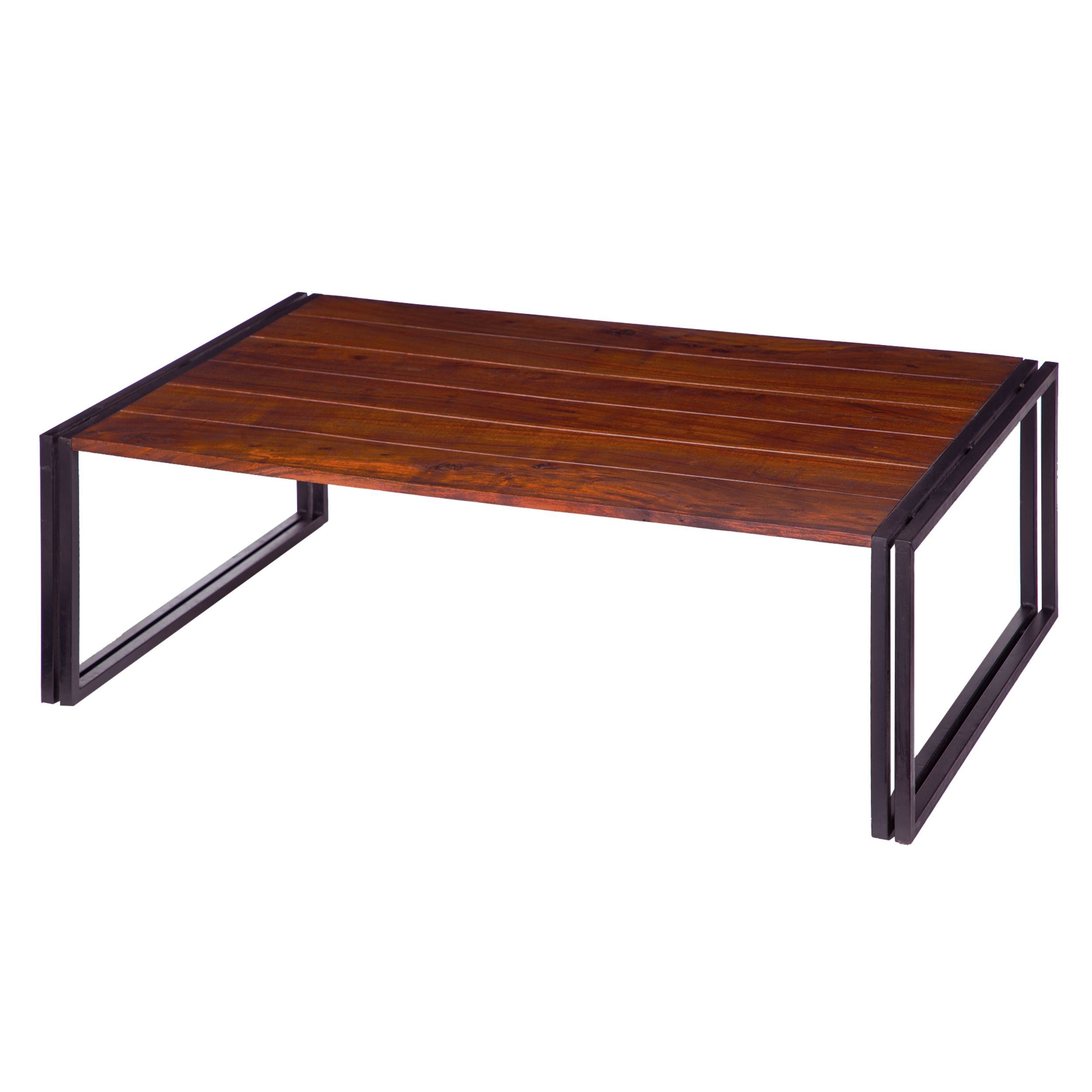 48 Inch Wooden Coffee Table with Double Metal Sled Base, Brown and Black