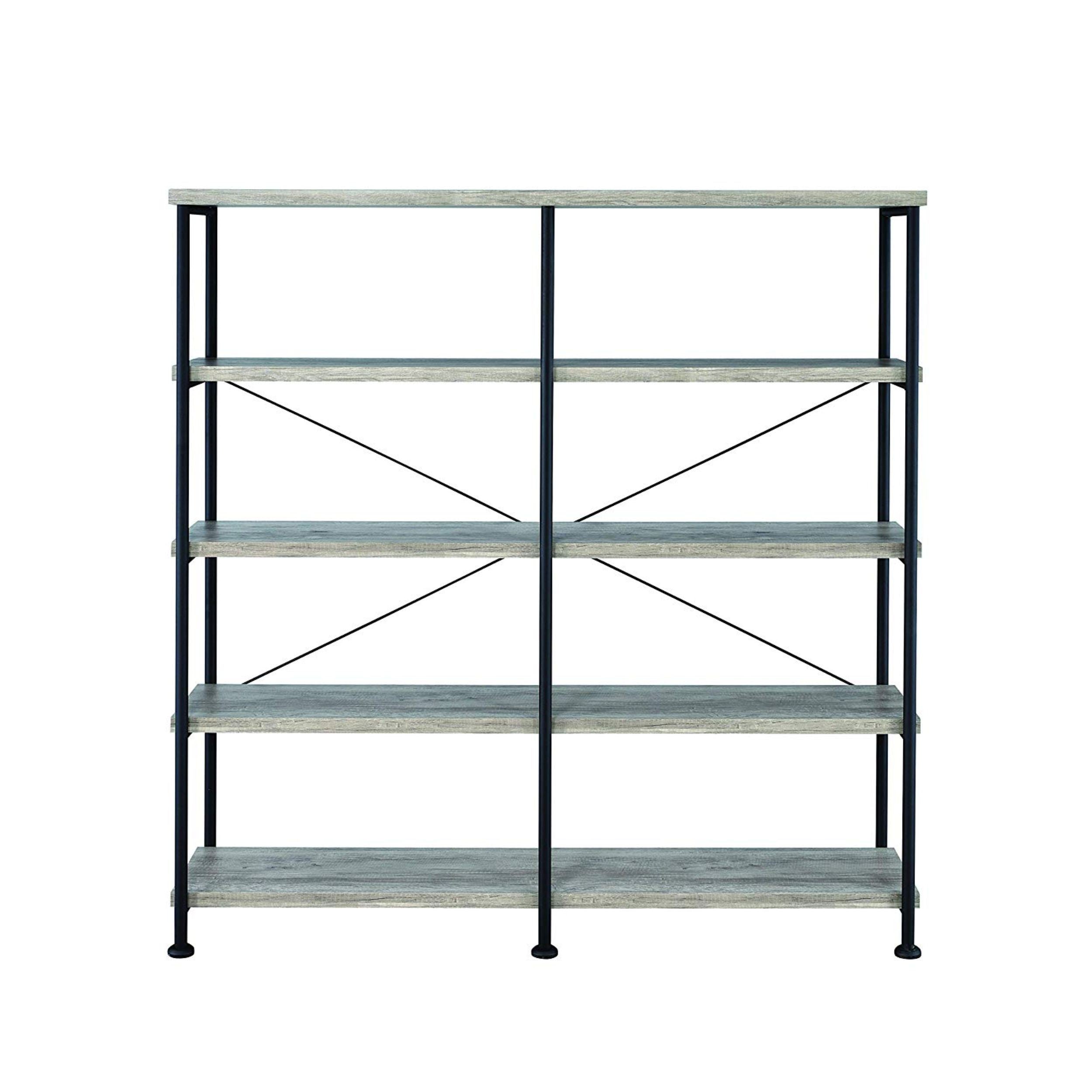 63 Inch Industrial 4 Tier Bookshelf, Particleboard, Metal Frame, Gray, Black