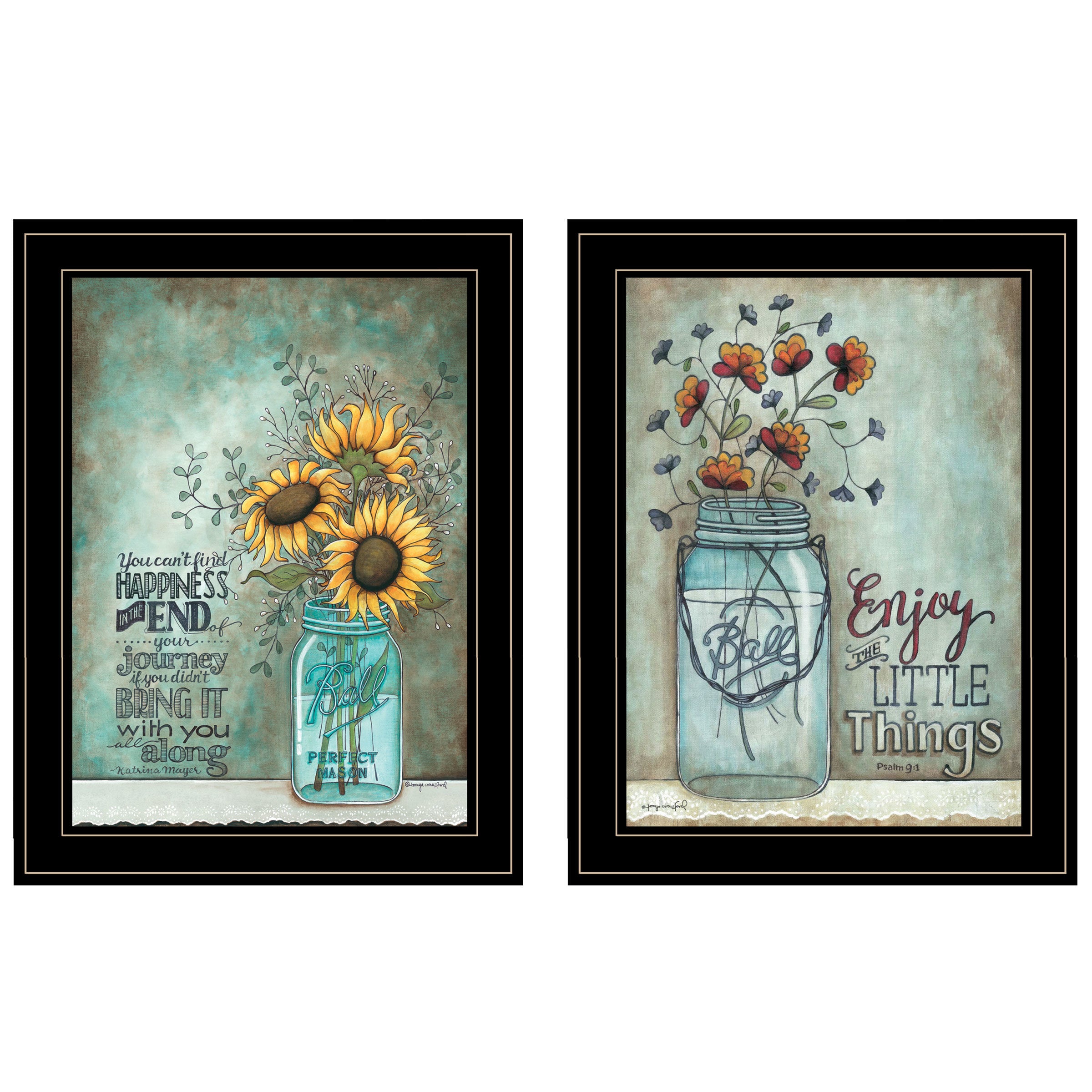 "Enjoy the Little Things/Happiness" 2-Piece Vignette by Tonya Crawford, Black Frame