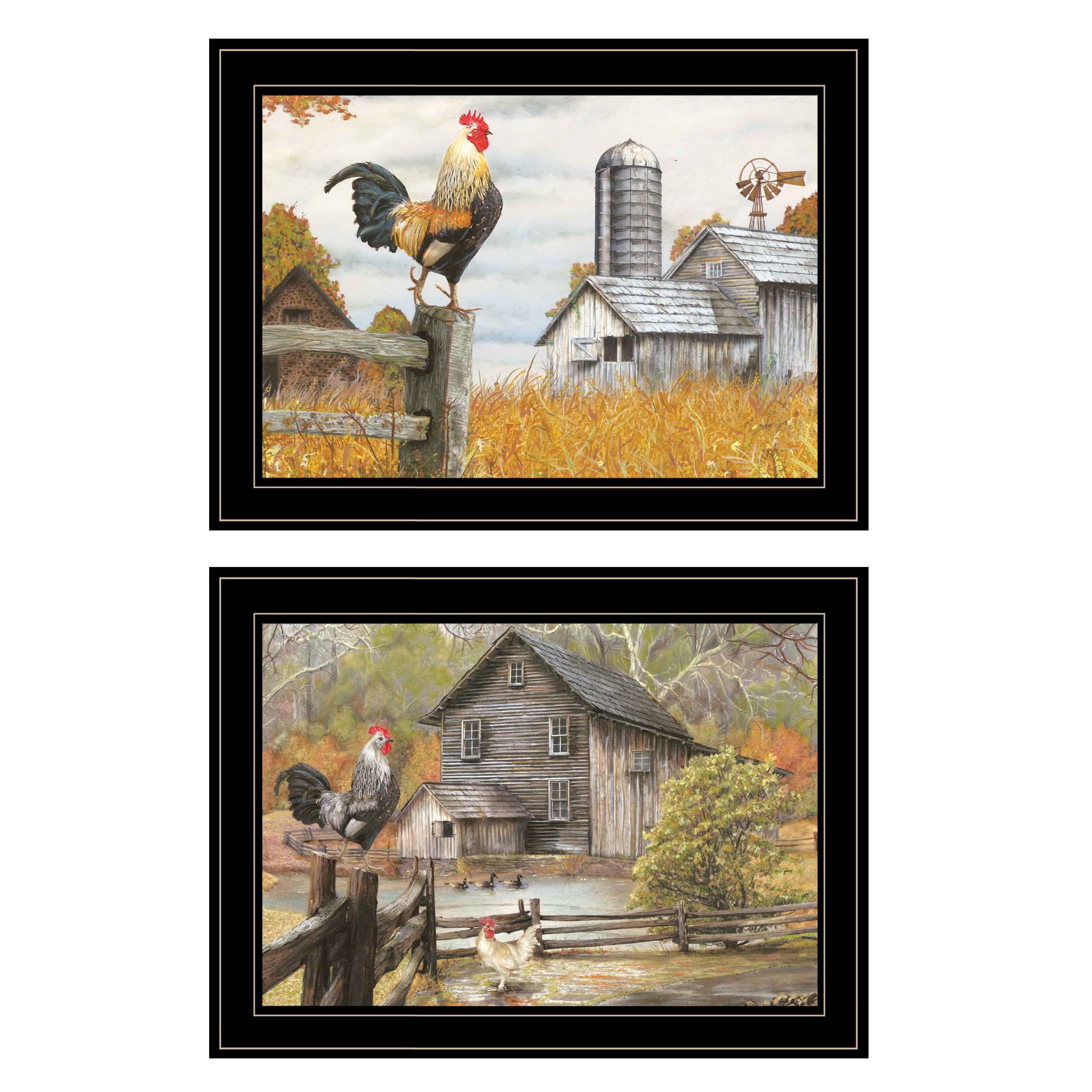 "Down on the Farm" 2-Piece Vignette by Ed Wargo, Black Frame