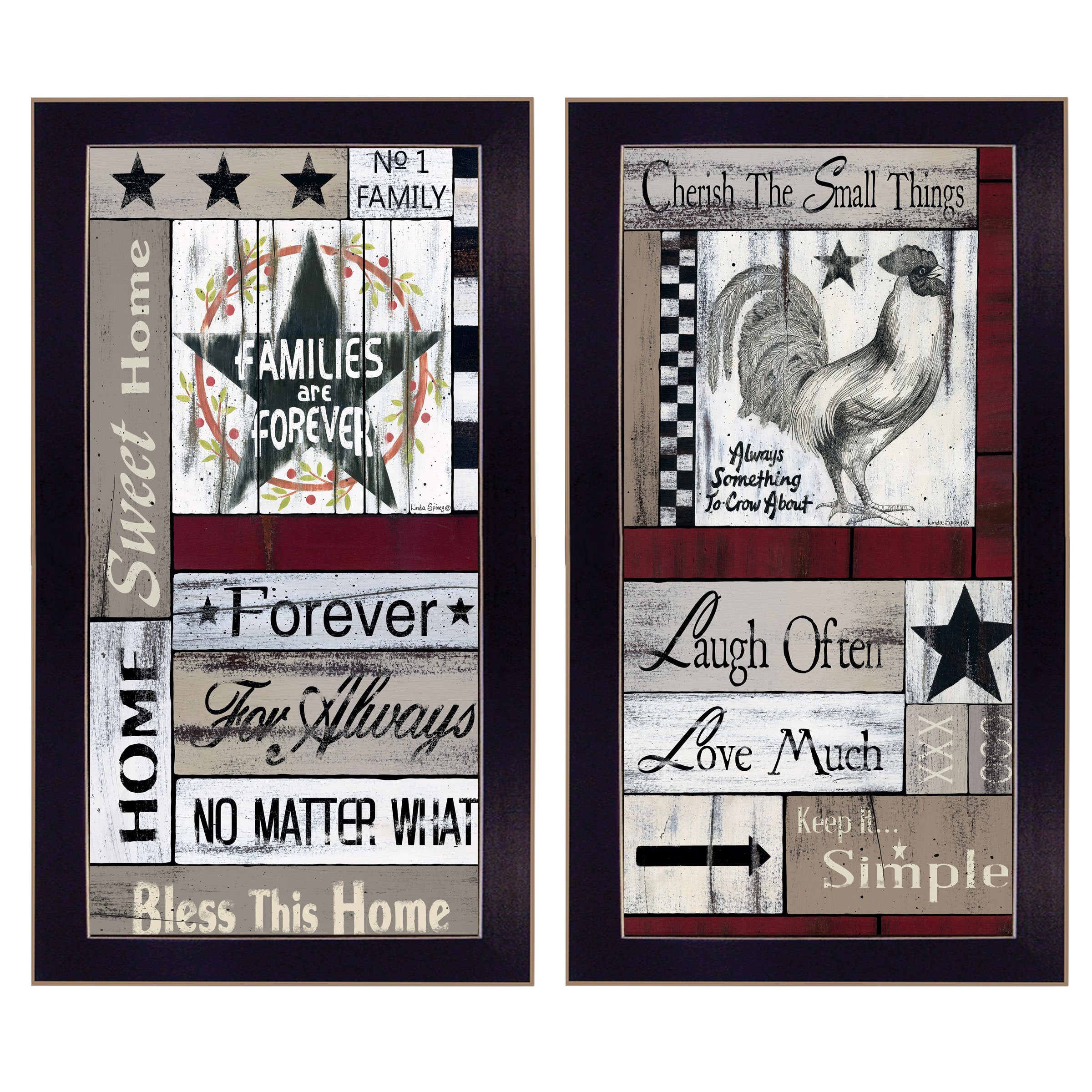 "Family Wisdom Cherish The Small things" 2-Piece Vignette by Linda Spivery, Black Frame