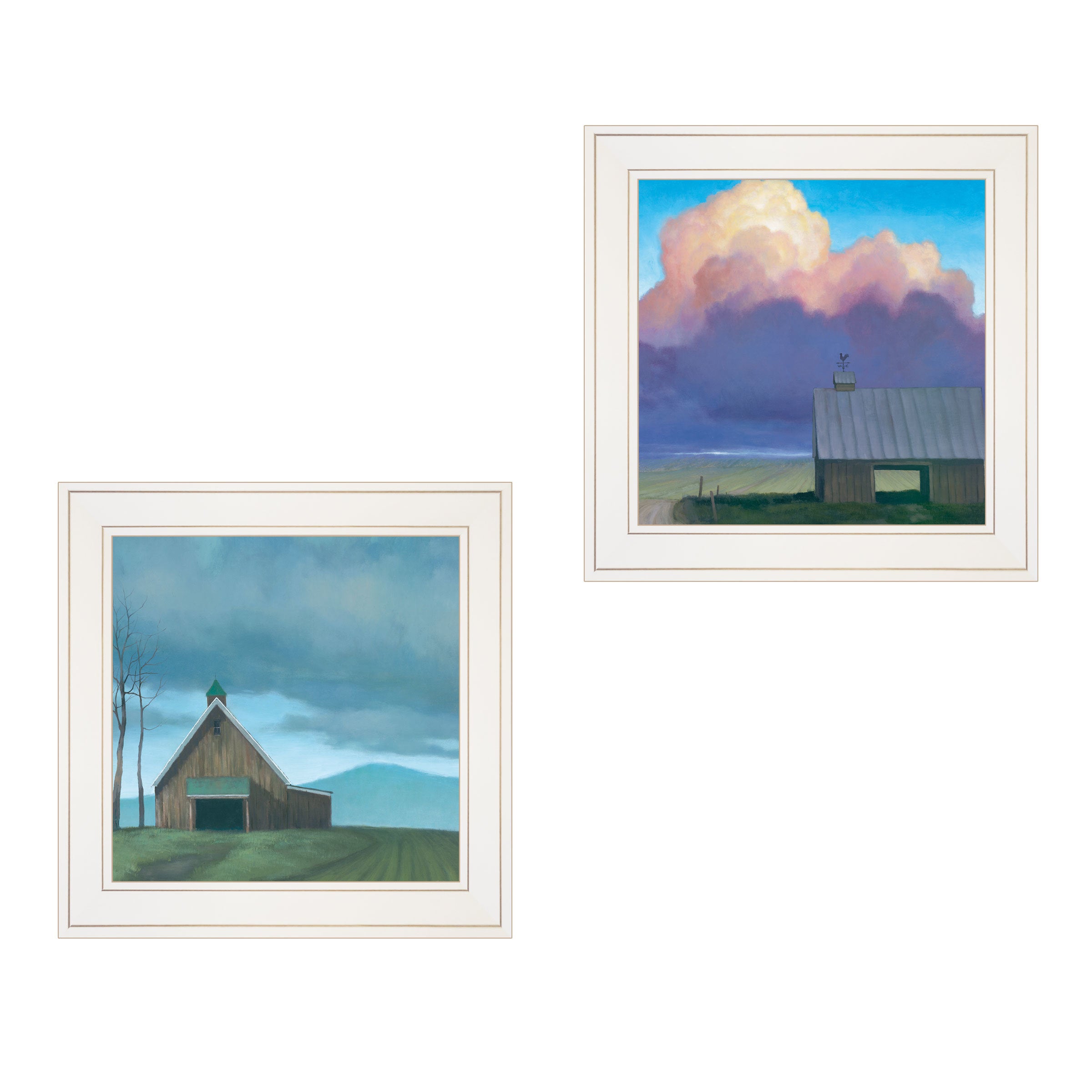 "Two Barnscapes" 2-Piece Vignette by Tim Gagnon, White Frame