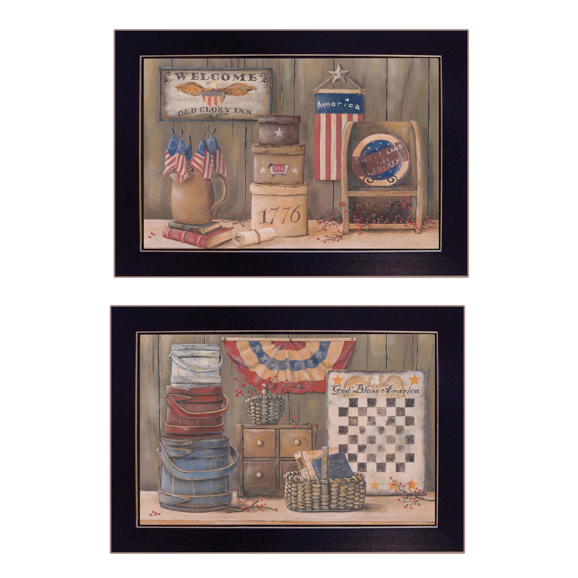 "God Bless / Sweet Land" 2-Piece Vignette by Pam Britton, Black Frame