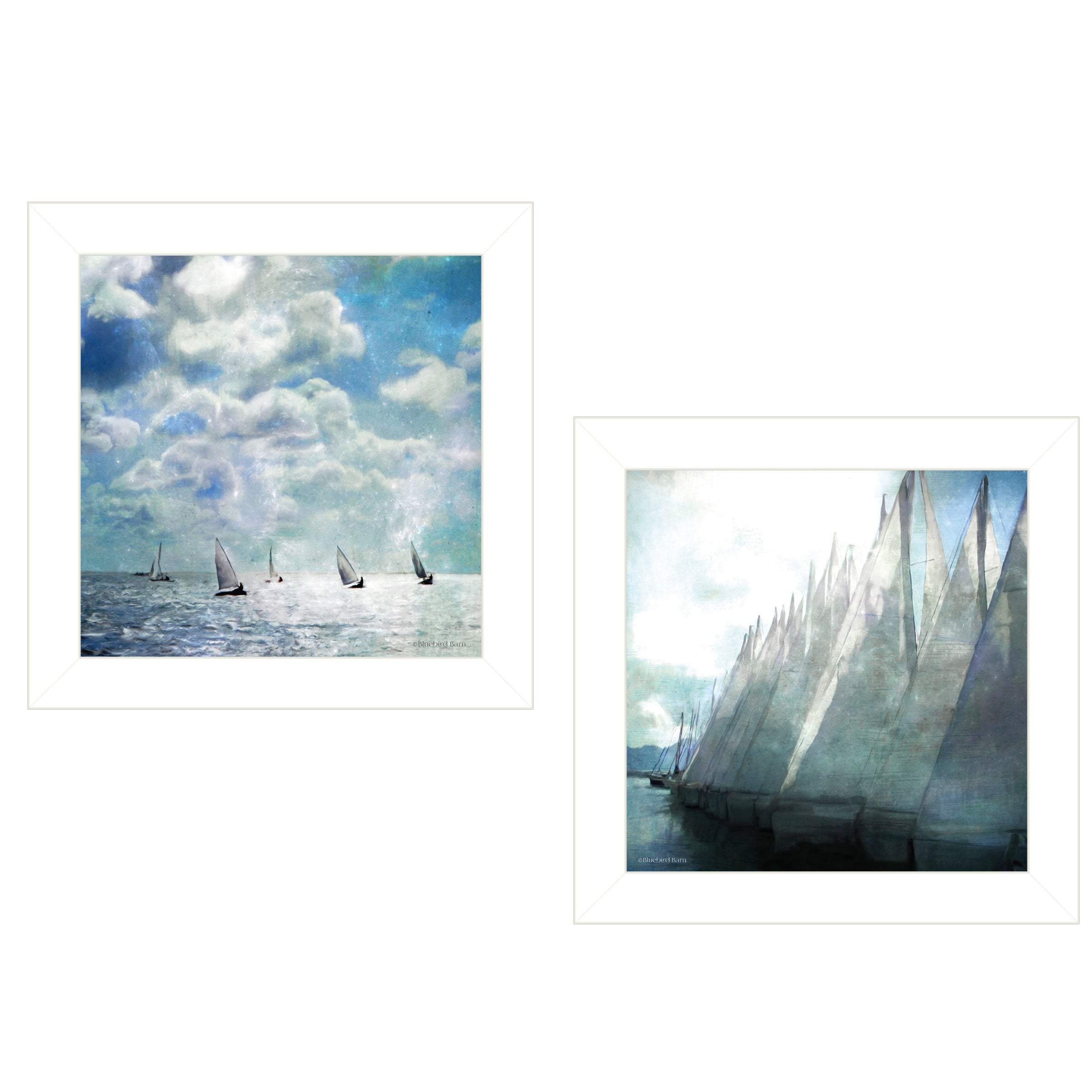"Sailboat Marina" 2-Piece Vignette by Bluebird Barn, White Frame