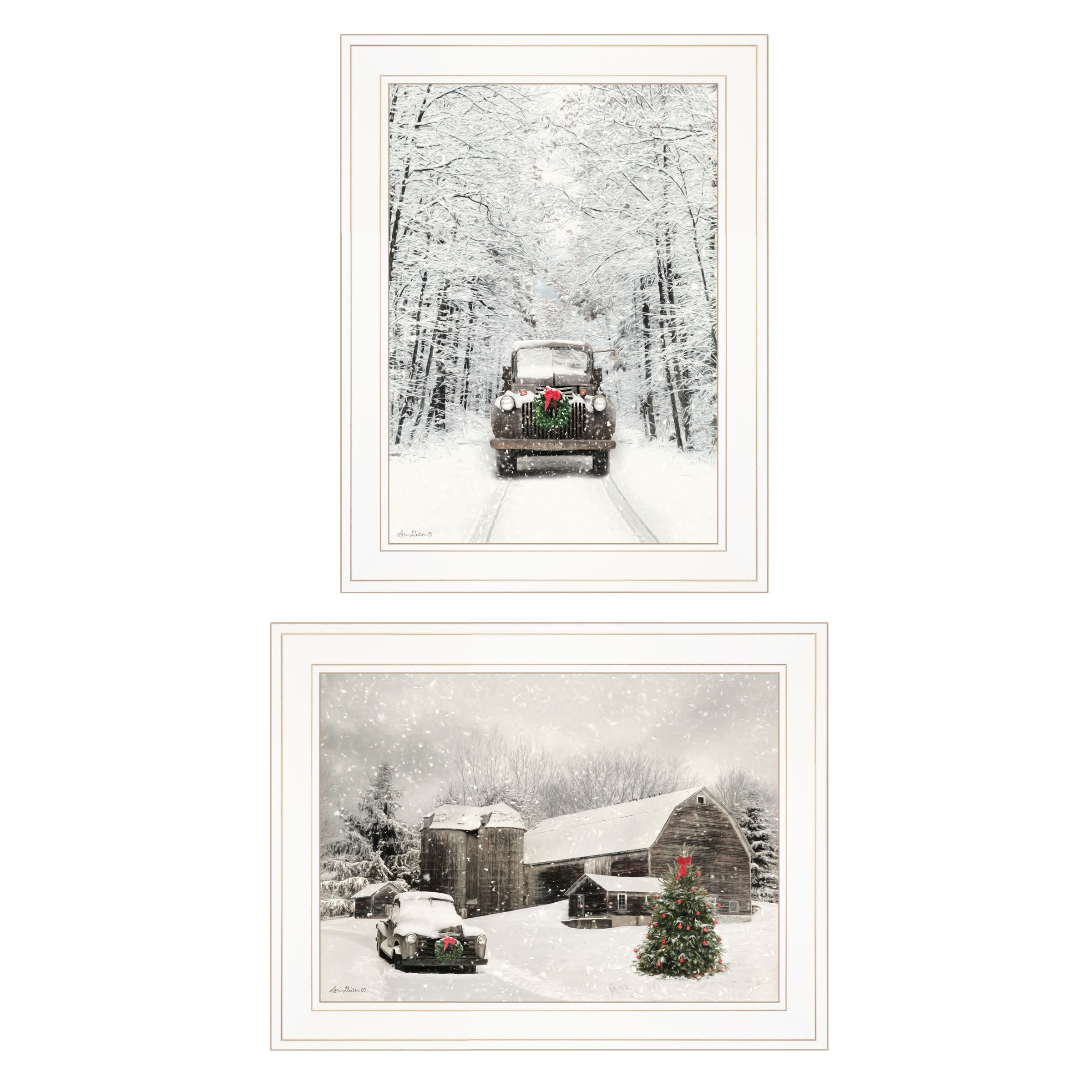 "Antique Christmas" 2-Piece Vignette by Lori Deiter, White Frame