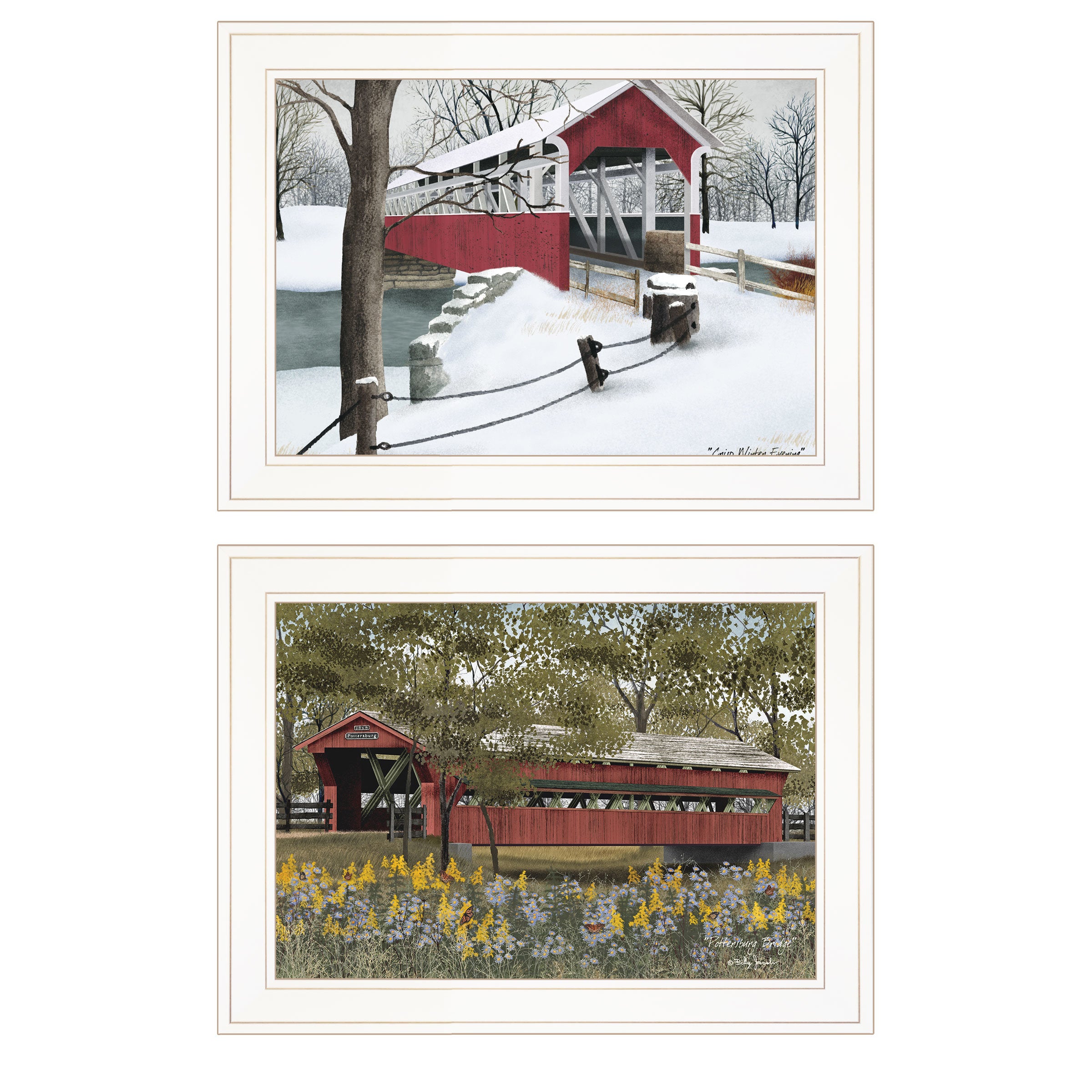 "Covered Bridge Collection" II 2-Piece Vignette by Billy Jacobs, White Frame