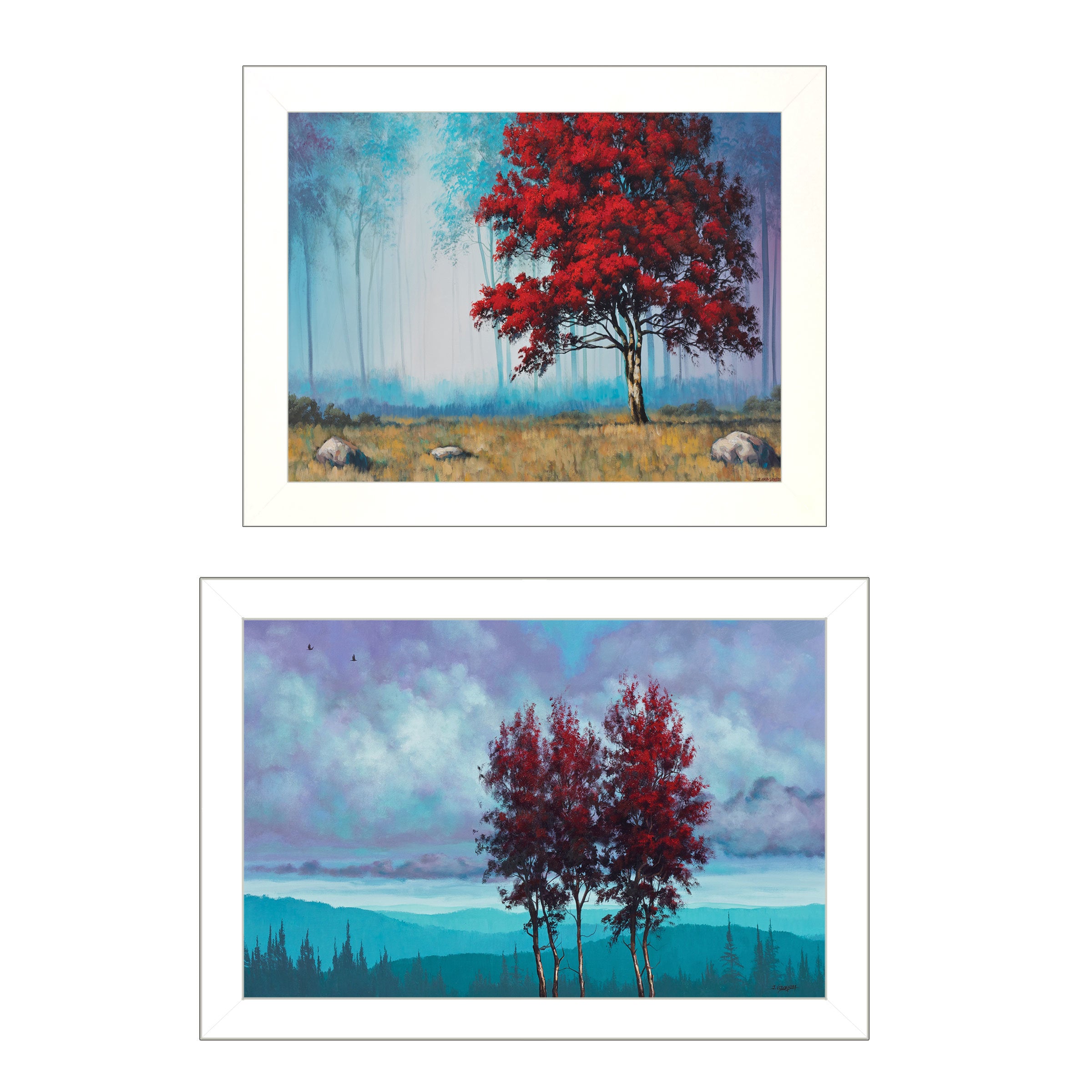 "Red Trees" 2-Piece Vignette by Tim Gagnon, White Frame
