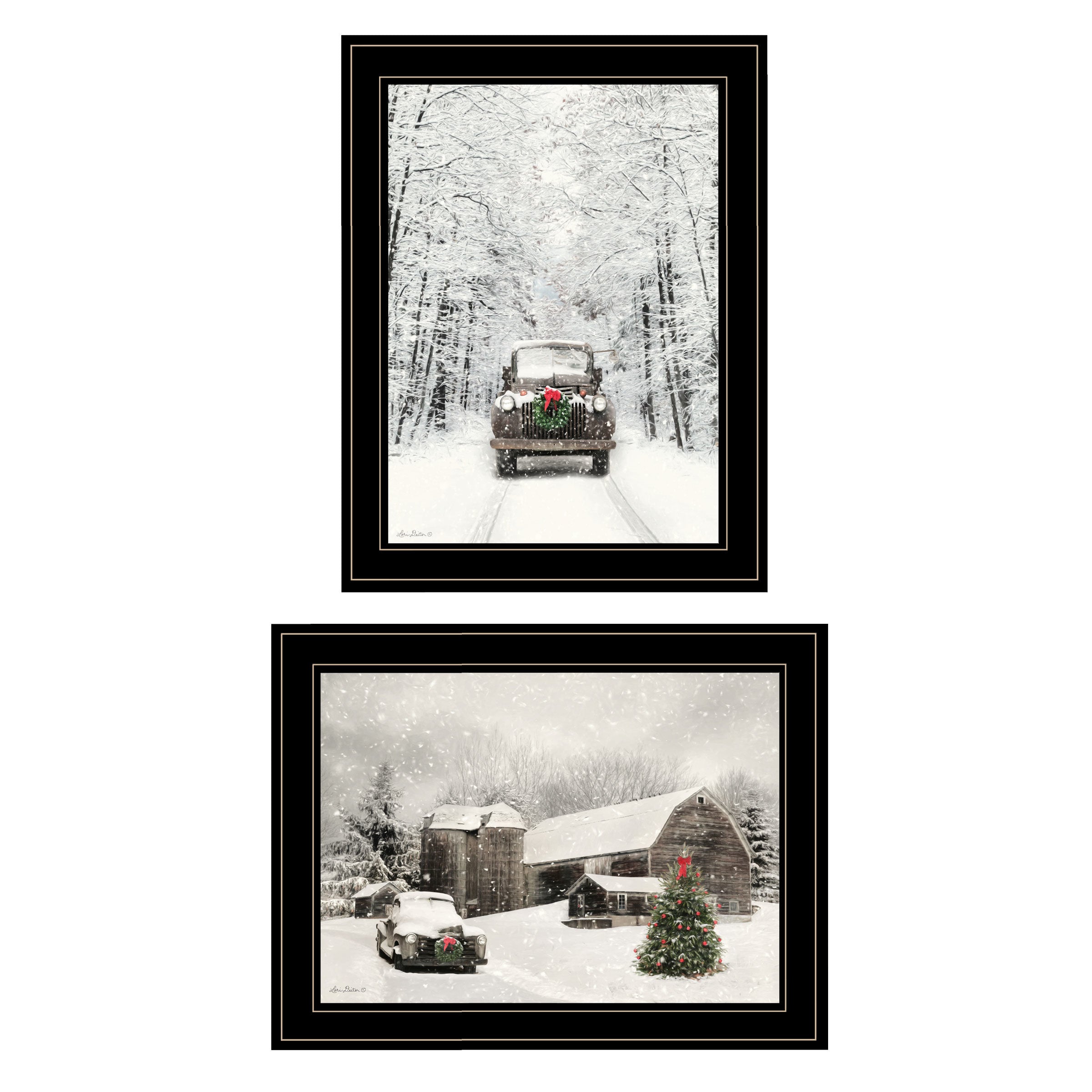 "Antique Christmas" 2-Piece Vignette by Lori Deiter, Black Frame