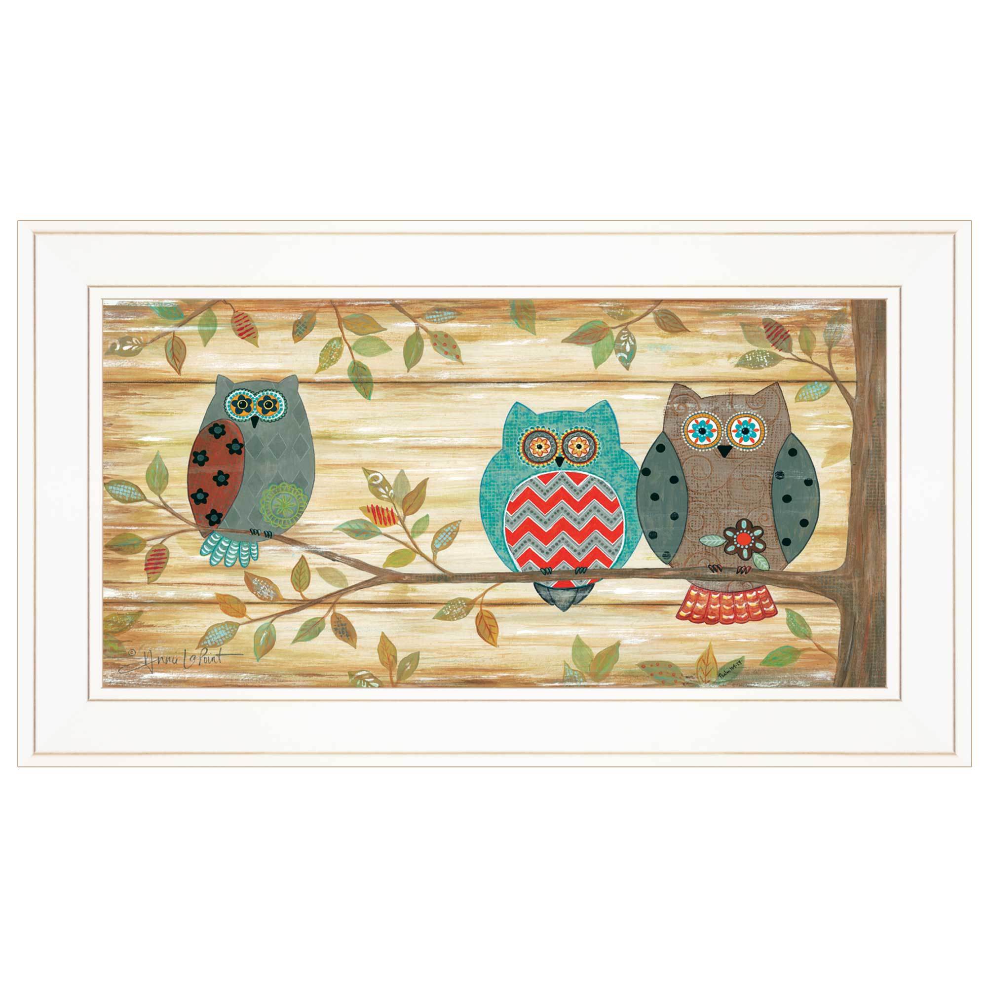 "Three Wise Owls" By Annie LaPoint, Ready to Hang Framed Print, White Frame