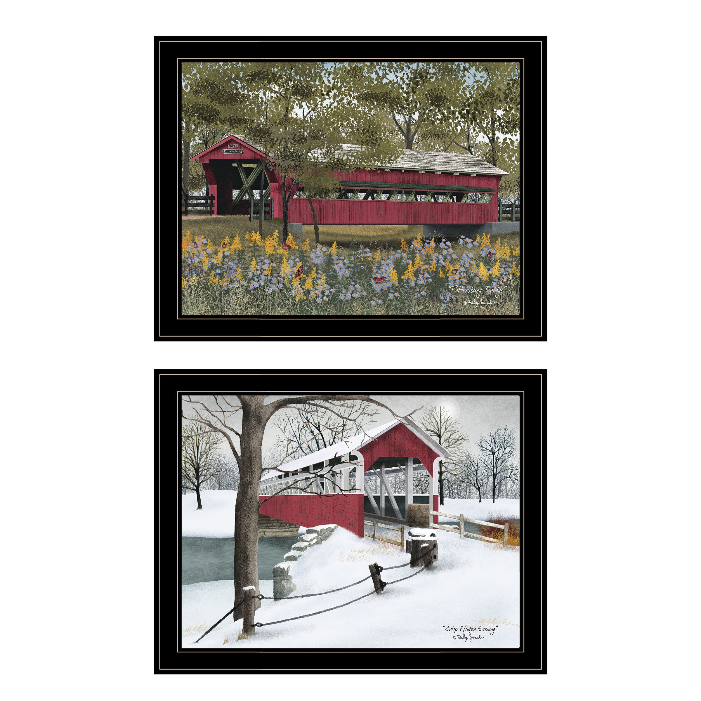 "Billy Jacobs Covered Bridge Collection" III 2-Piece Vignette by Billy Jacobs, Black Frame