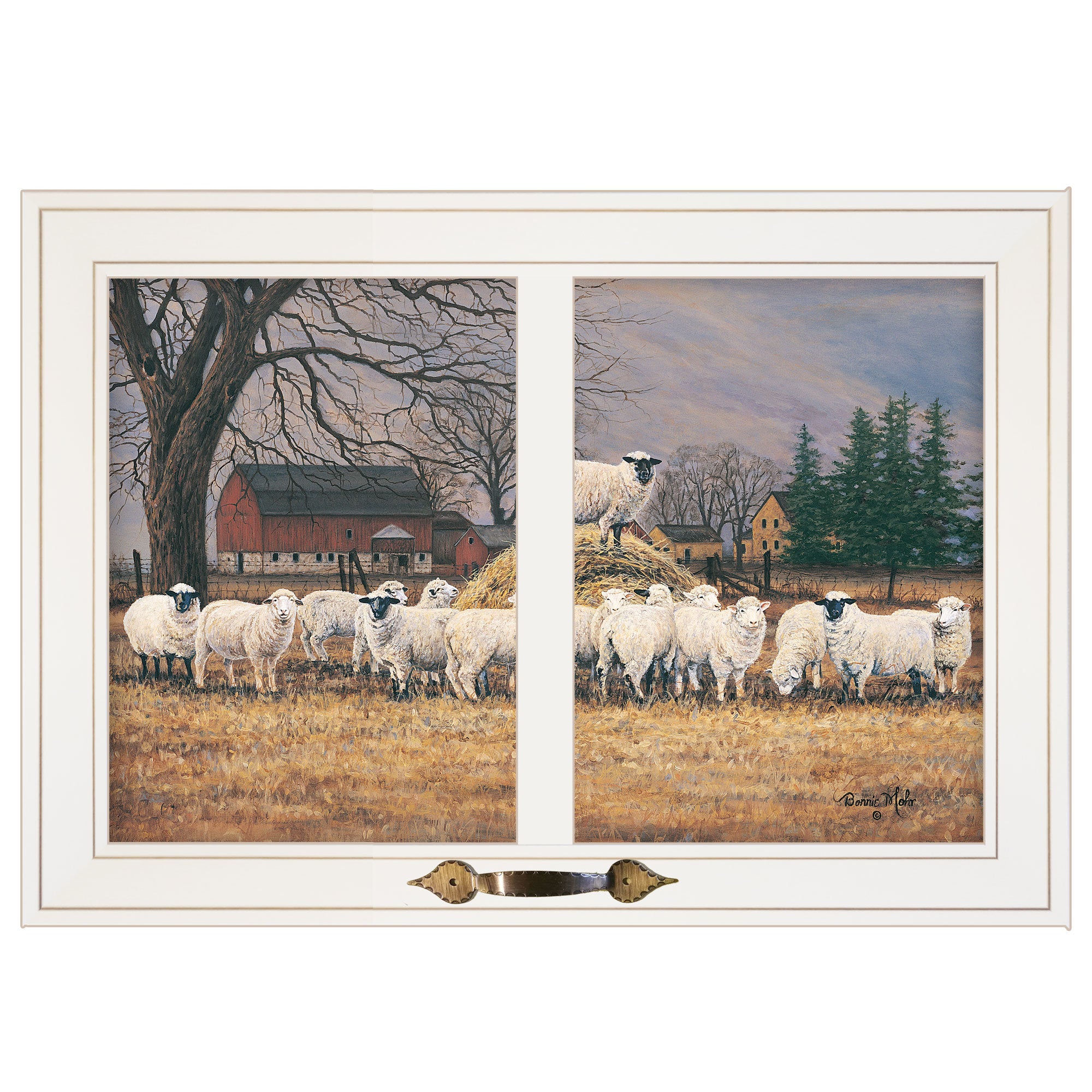 "Wool Gathering" by Bonnie Mohr, Ready to Hang Framed Print, White Window-Style Frame