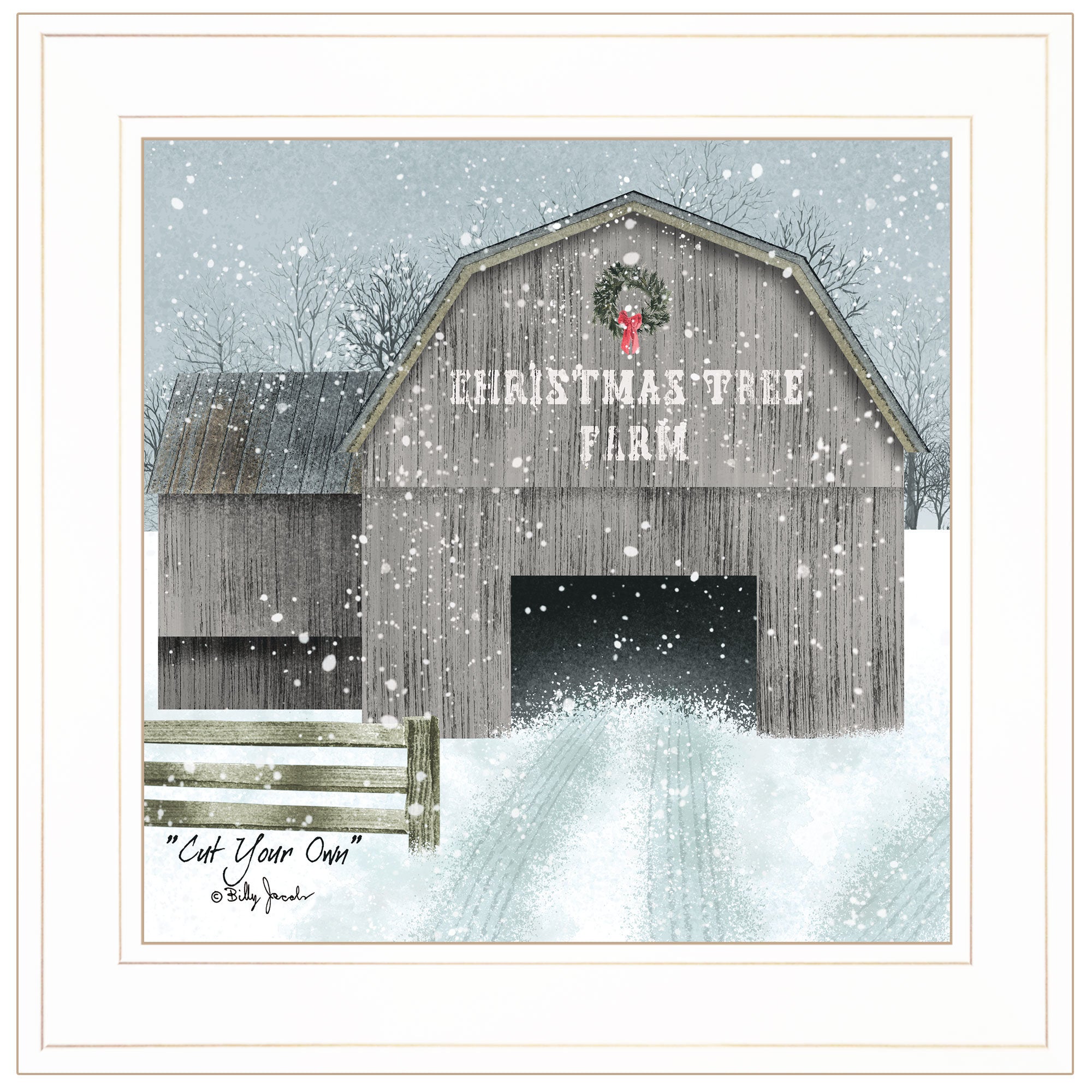 "Cut Your Own" by Billy Jacobs Ready to Hang Holiday Framed Print, White Frame