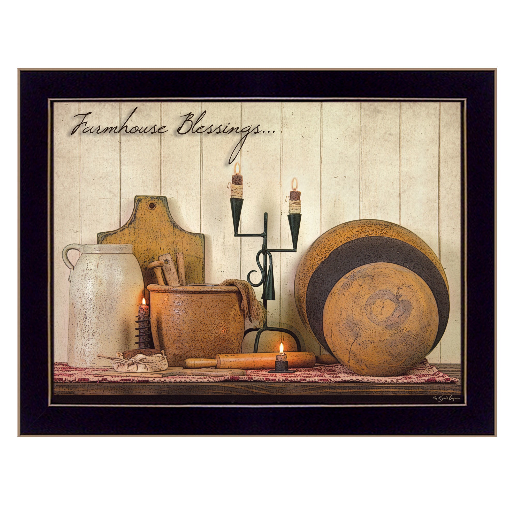 "Farmhouse Blessings" By Susan Boyer, Printed Wall Art, Ready To Hang Framed Poster, Black Frame