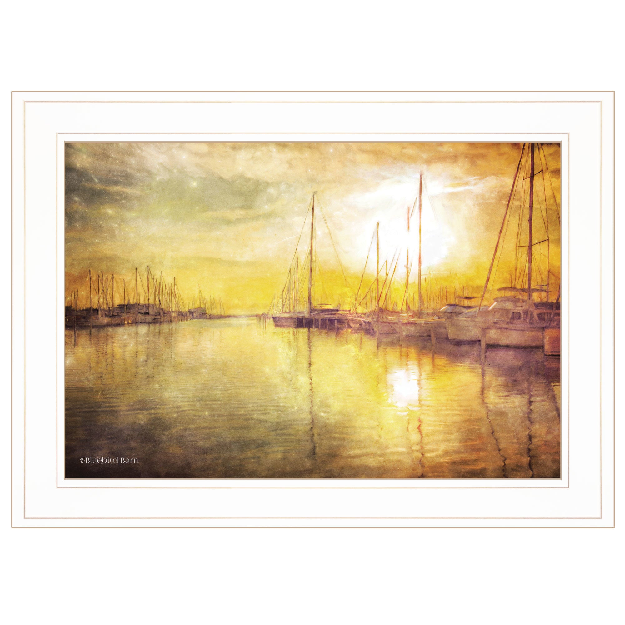 "Yellow Sunset" by Bluebird Barn, Ready to Hang Framed Print, White Frame