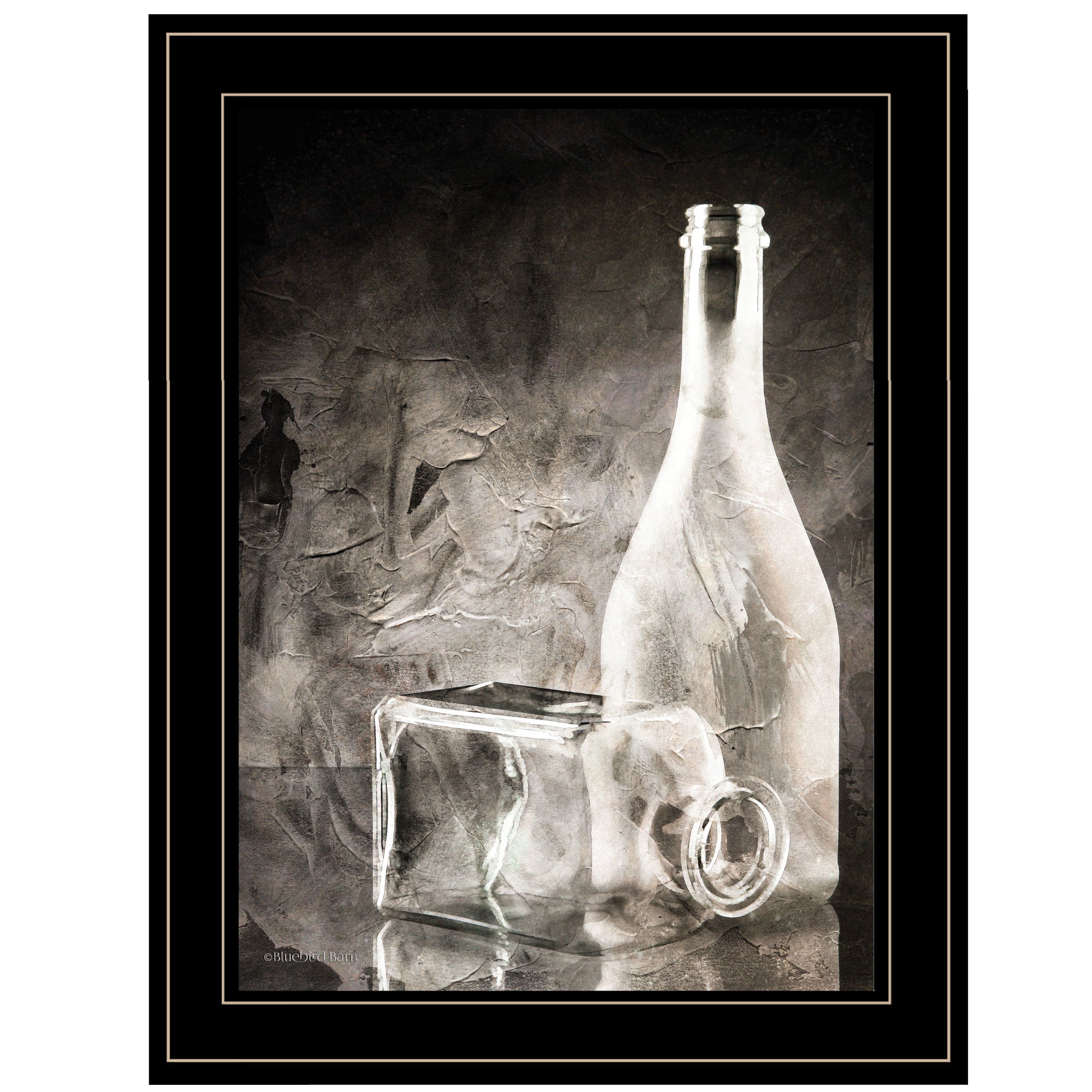 "Moody Gray Glassware Still Life" by Bluebird Barn, Ready to Hang Framed Print, Black Frame