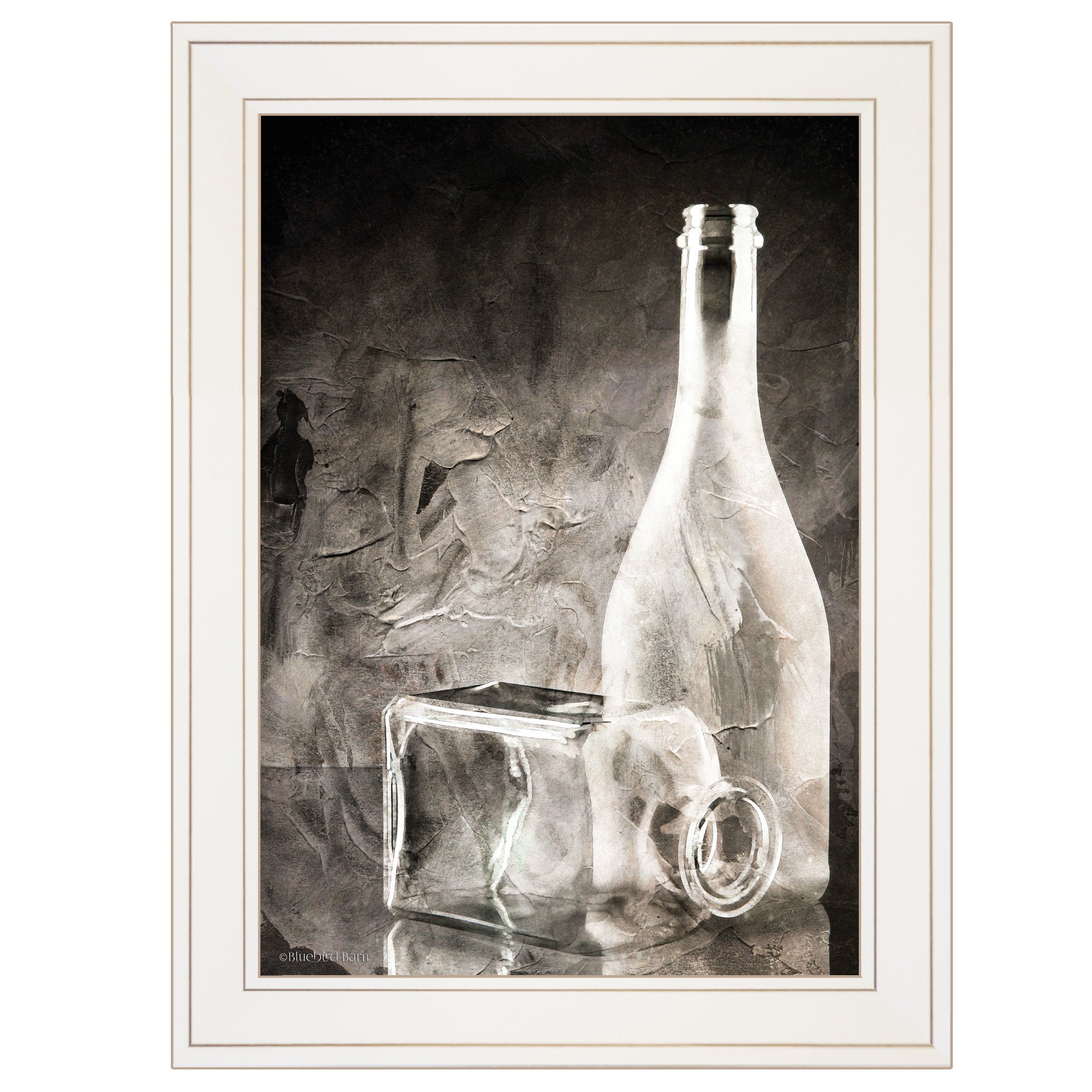 "Moody Gray Glassware" Still Life by Bluebird Barn, Ready to Hang Framed Print, White Frame