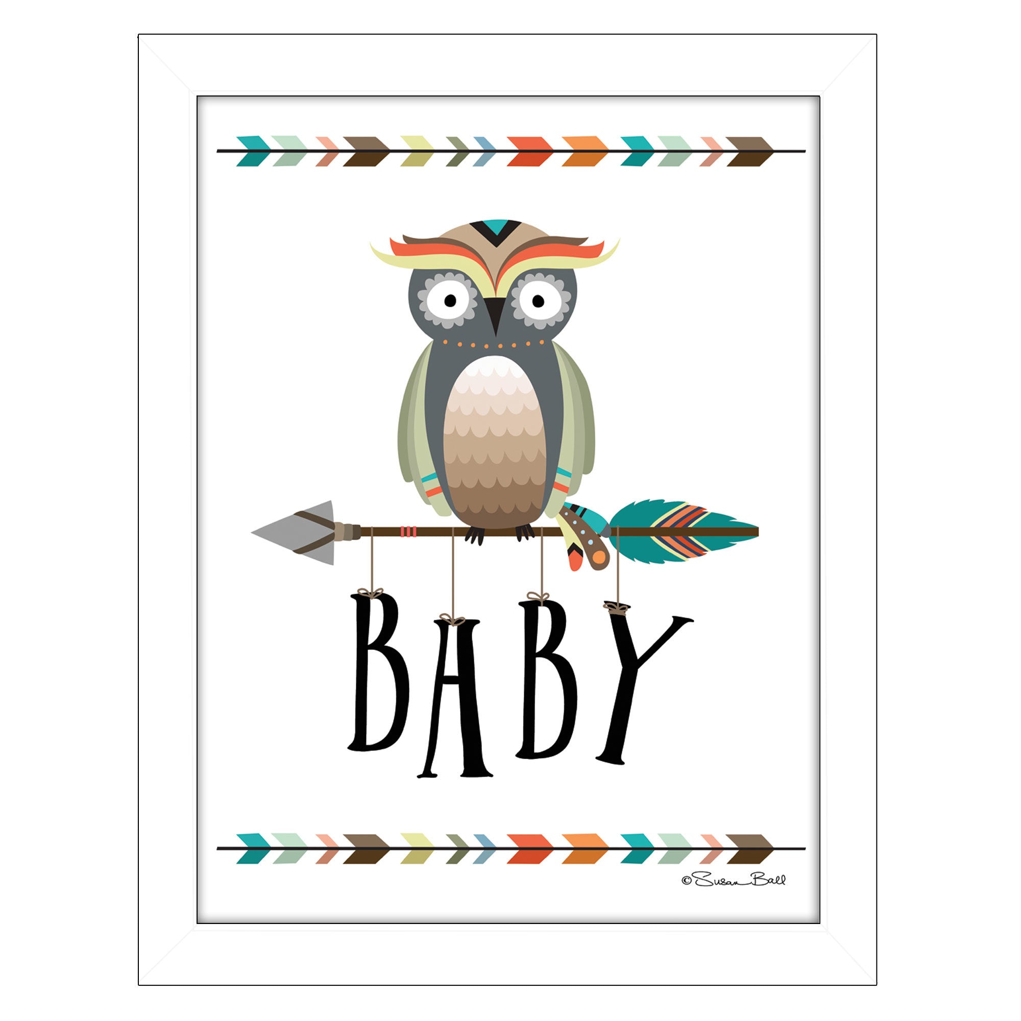 "Owl Baby" By Susan Boyer, Printed Wall Art, Ready To Hang Framed Poster, White Frame