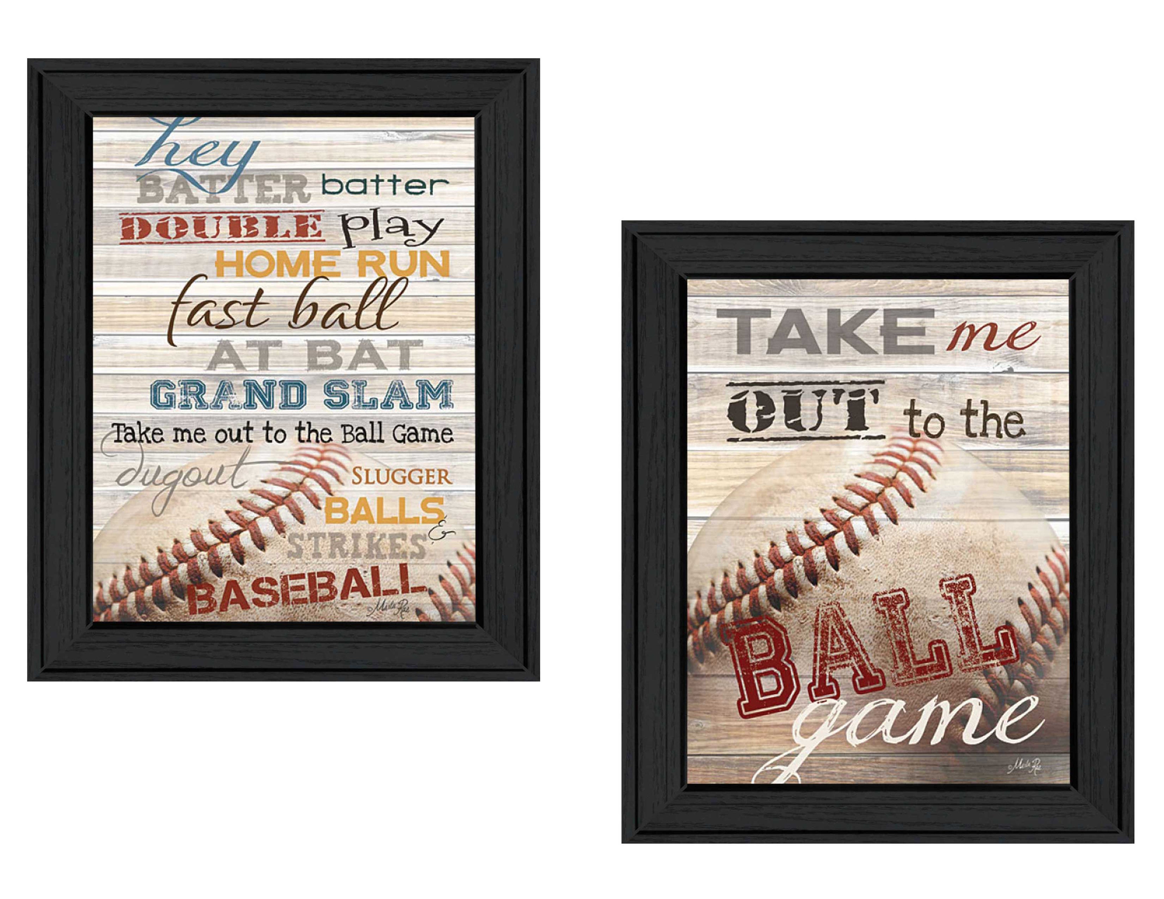 "Baseball Collection" 2-Piece Vignette By Marla Rae, Printed Wall Art, Ready To Hang Framed Poster, Black Frame