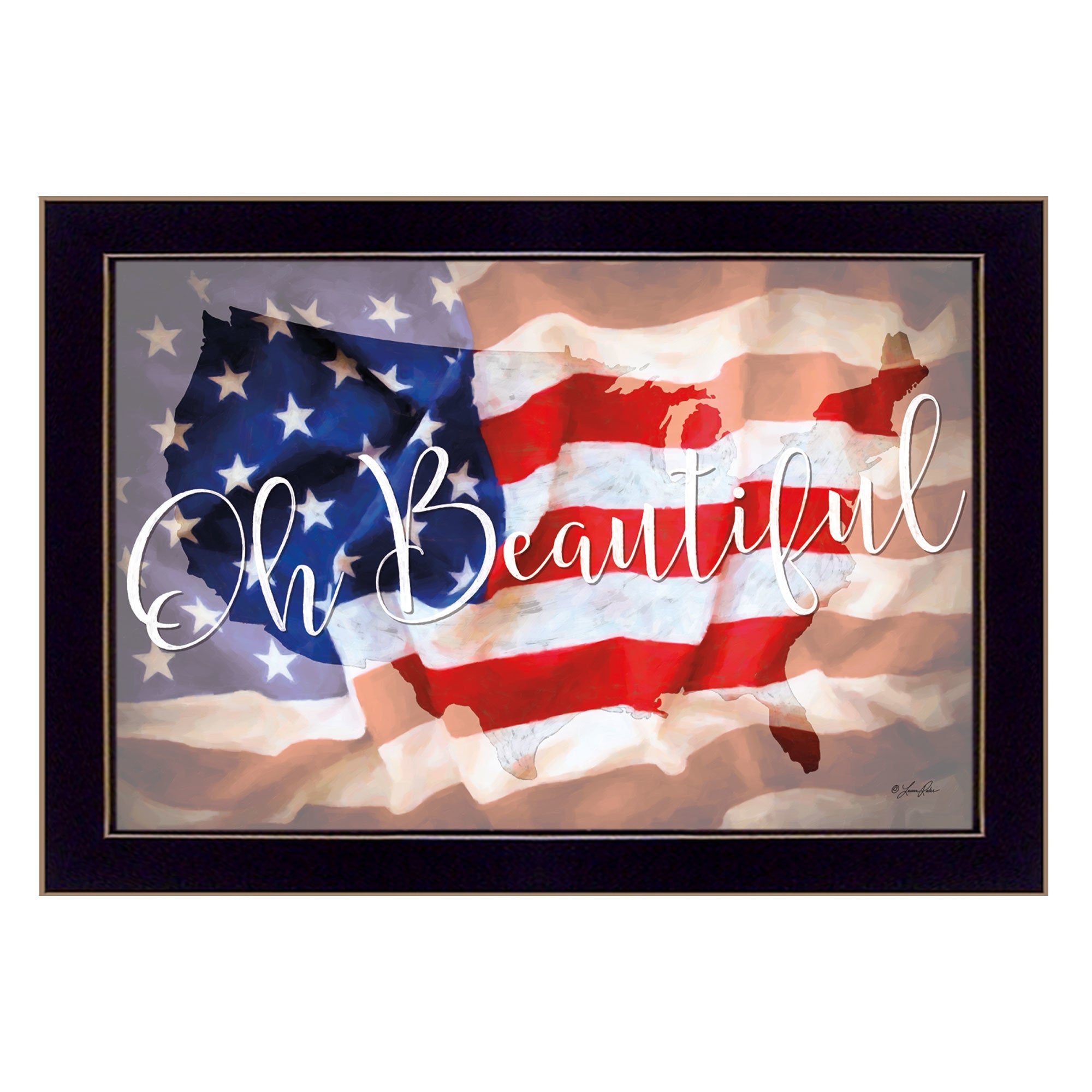"Oh Beautiful America" By Lauren Rader, Printed Wall Art, Ready To Hang Framed Poster, Black Frame