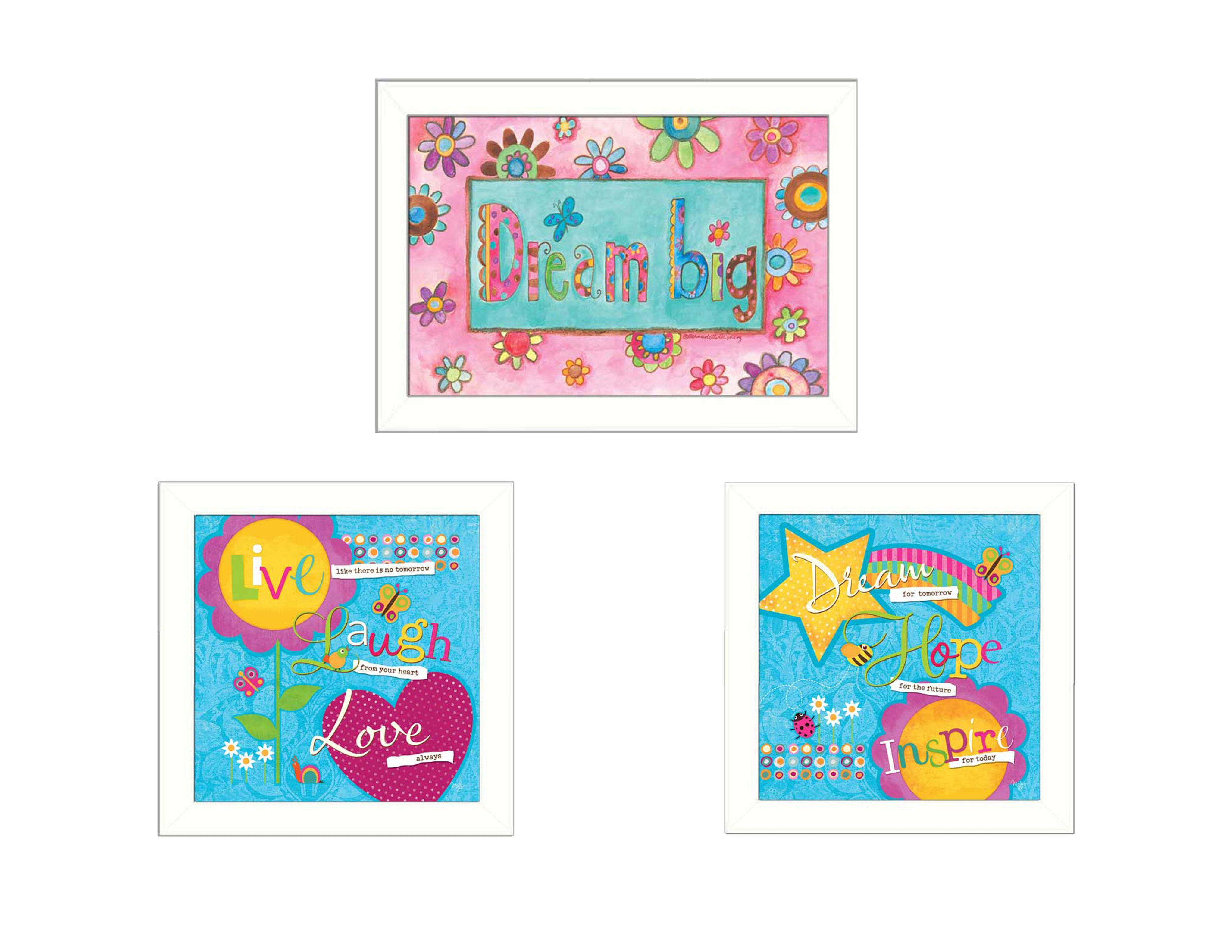 "Dream Collection" 3-Piece Vignette By Mollie B., Printed Wall Art, Ready To Hang Framed Poster, White Frame