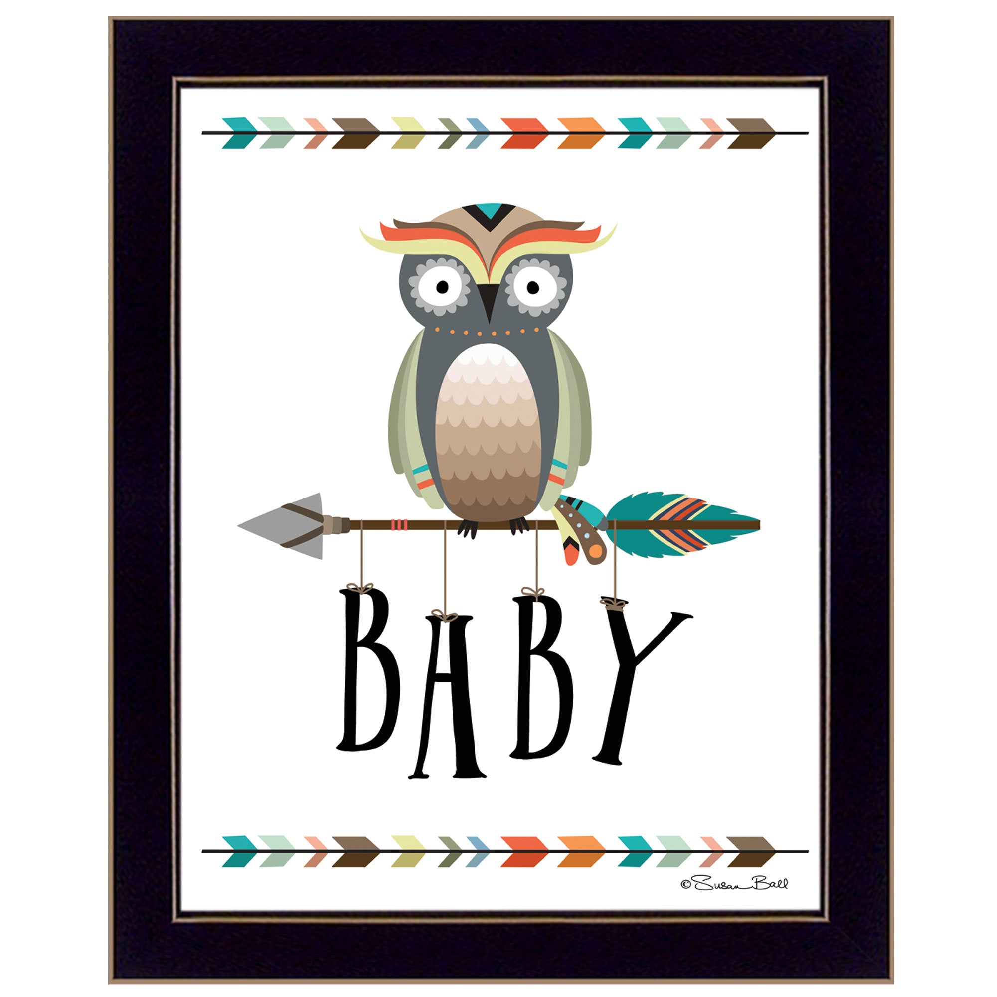 "Owl Baby" By Susan Boyer, Printed Wall Art, Ready To Hang Framed Poster, Black Frame