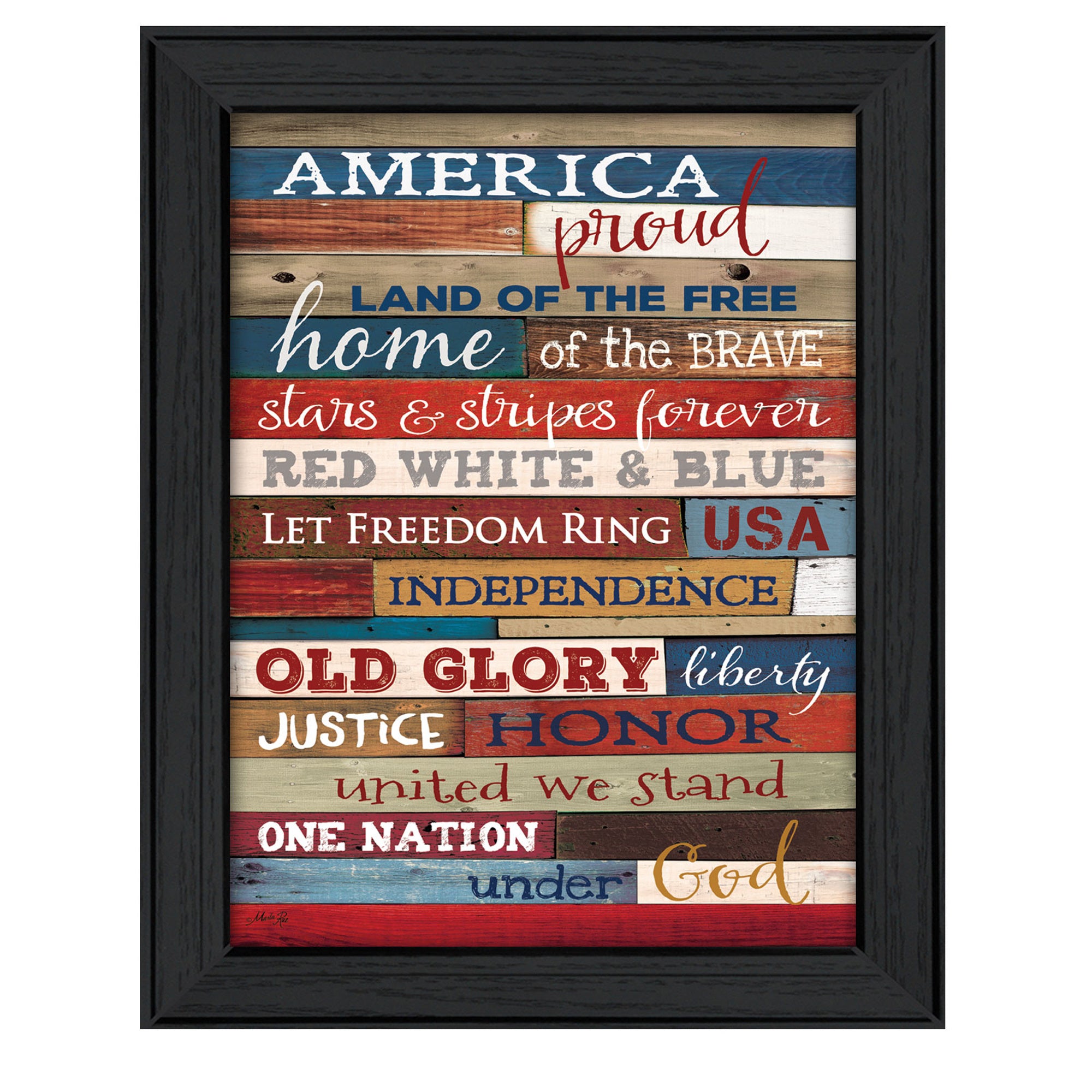 "America Proud" By Marla Rae, Printed Wall Art, Ready To Hang Framed Poster, Black Frame