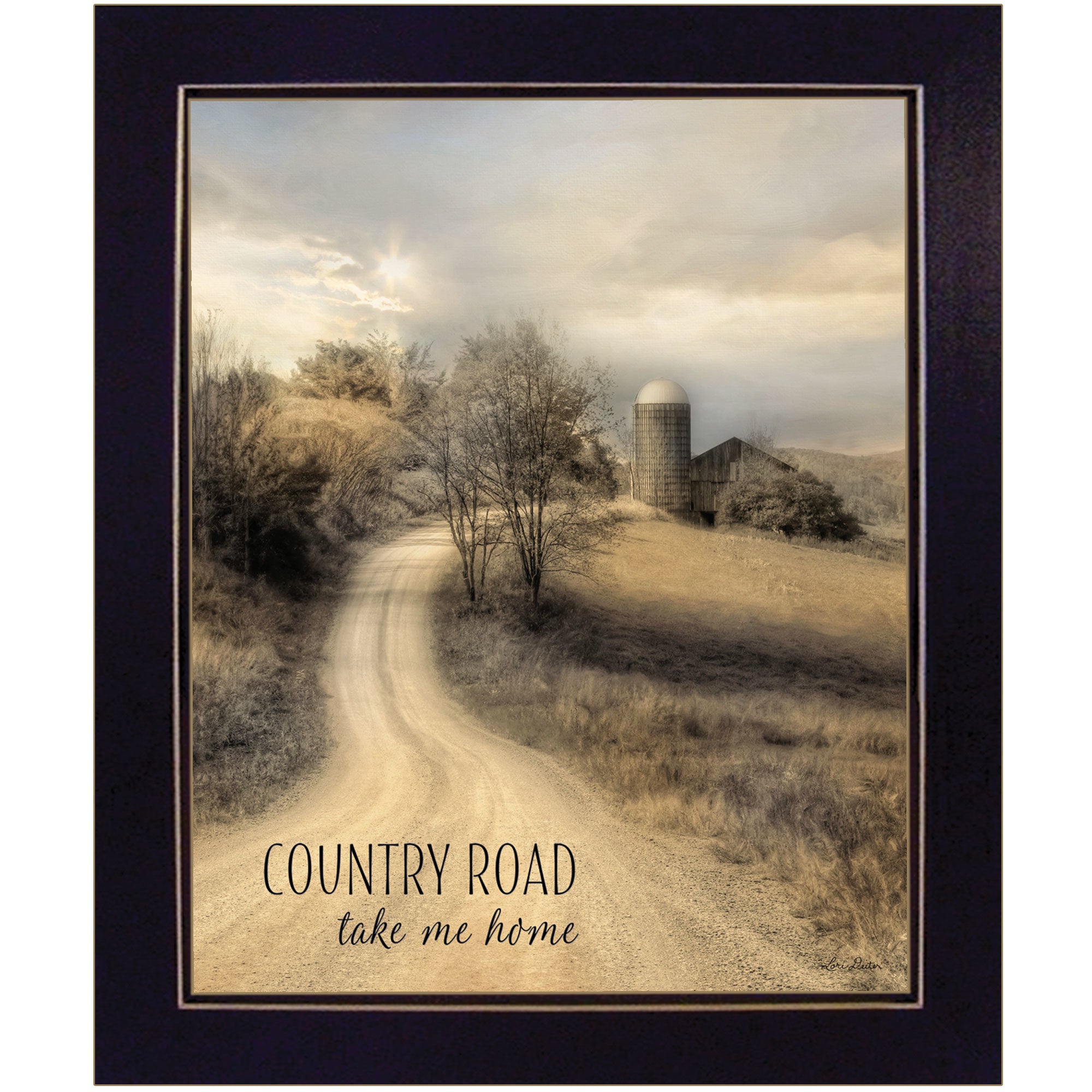 "Country Road Take Me" by Lori Deiter, Ready to Hang Framed Print, Black Frame