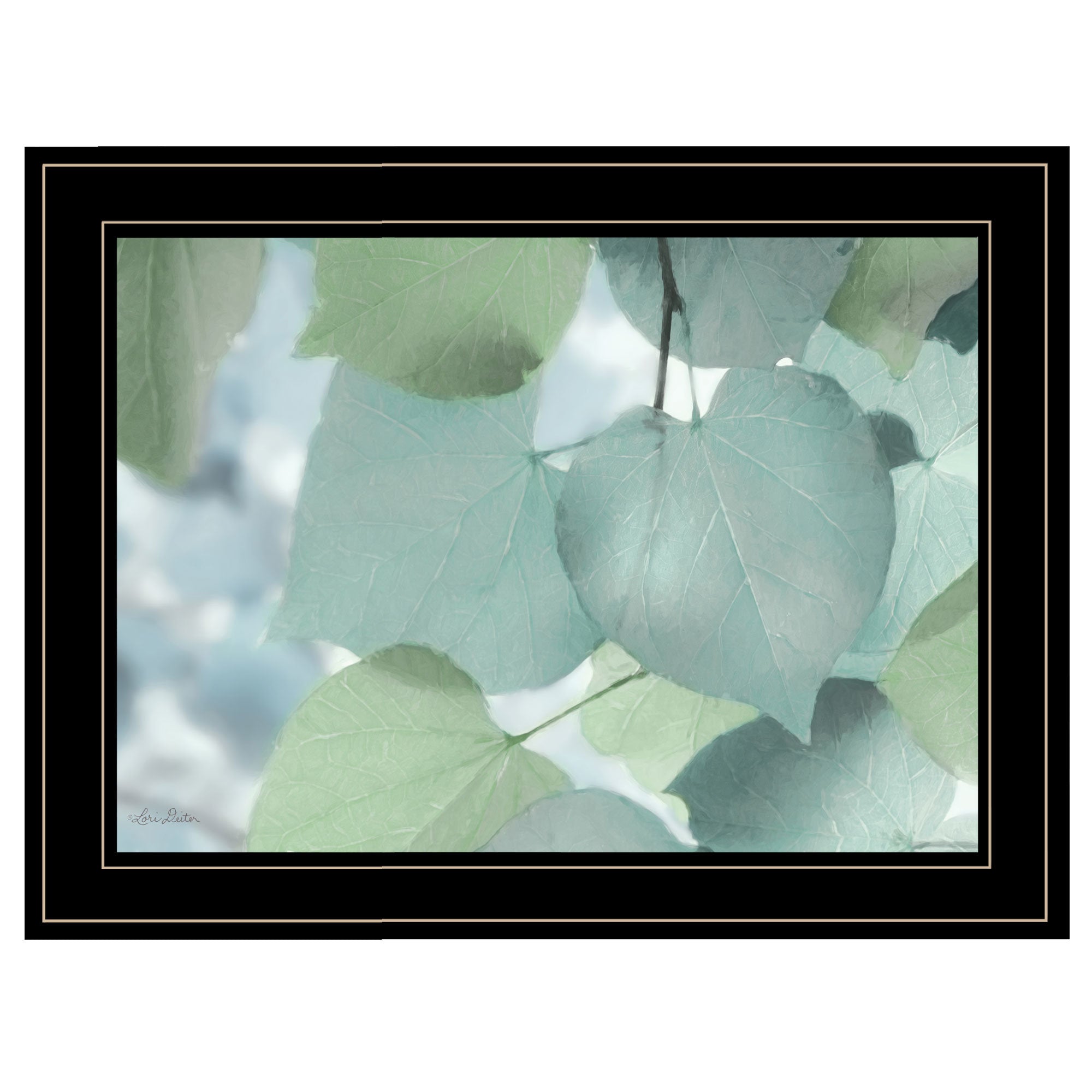 "Aqua Leaves" by Lori Deiter, Ready to Hang Framed Print, Black Frame