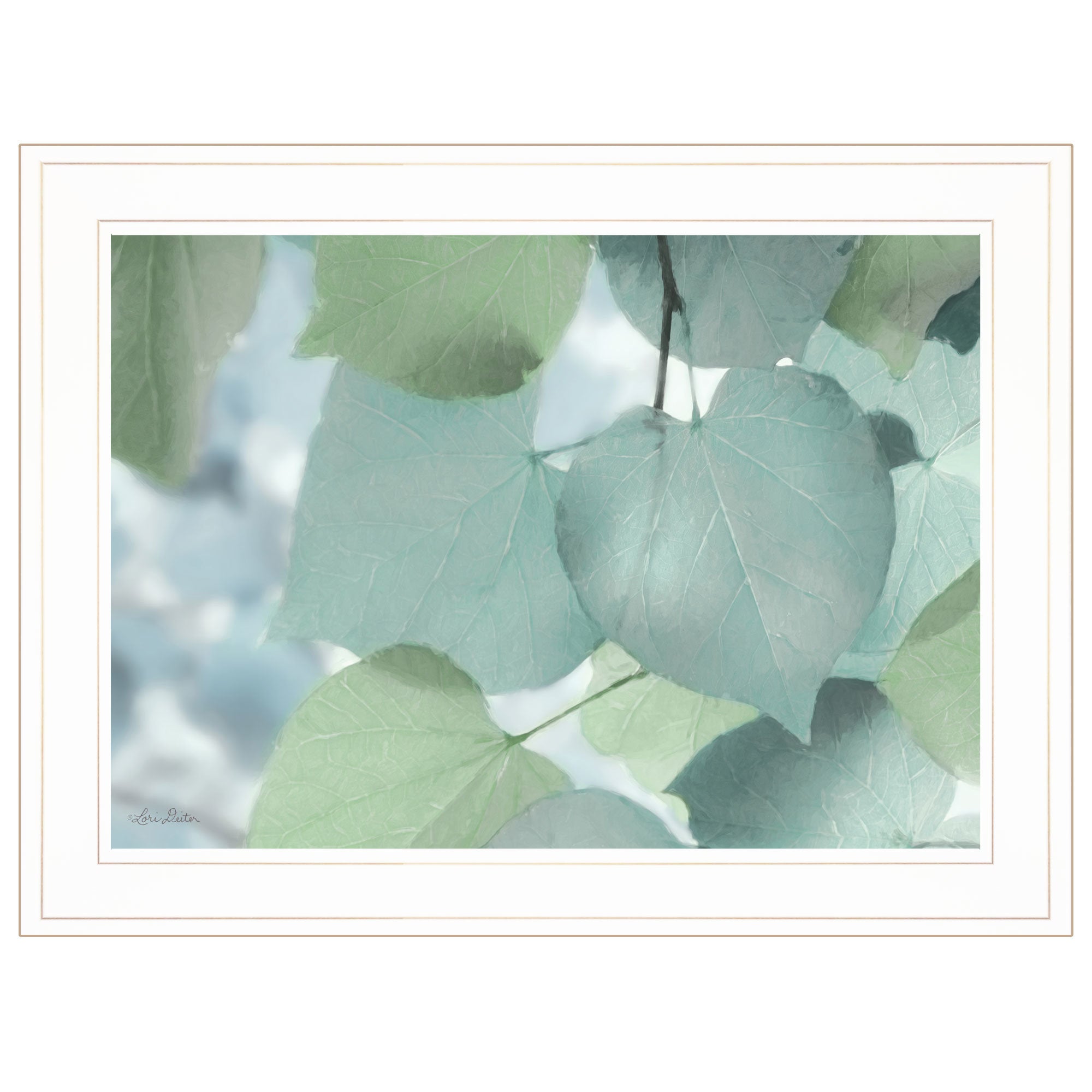 "Aqua Leaves" by Lori Deiter, Ready to Hang Framed Print, White Frame