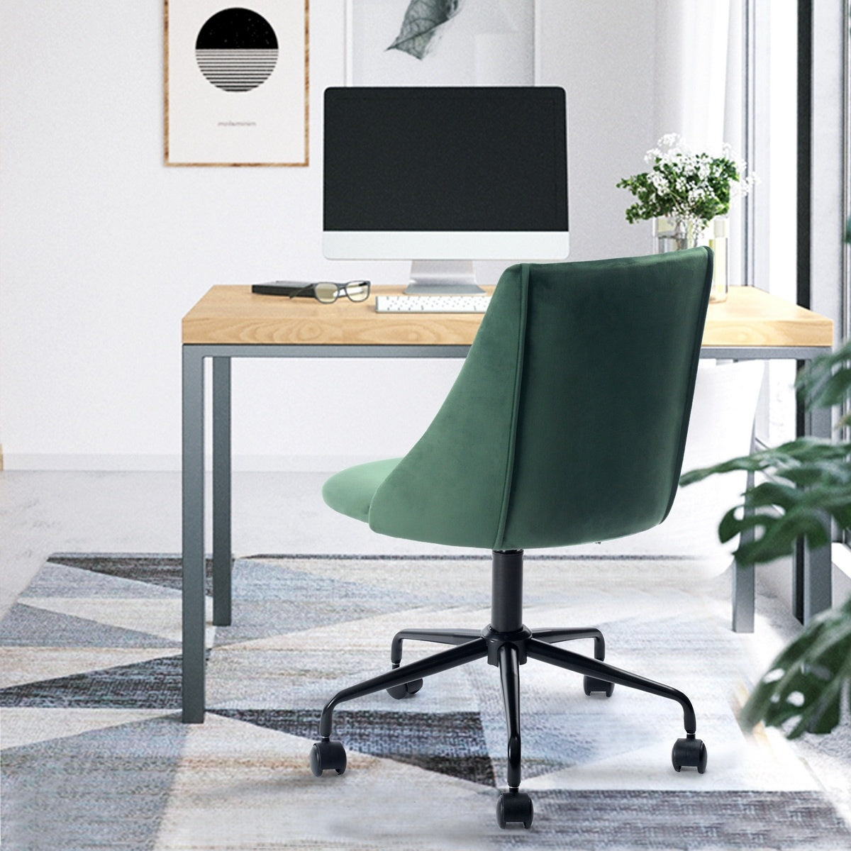 Velvet Upholstered Task Chair/ Home Office Chair - Green