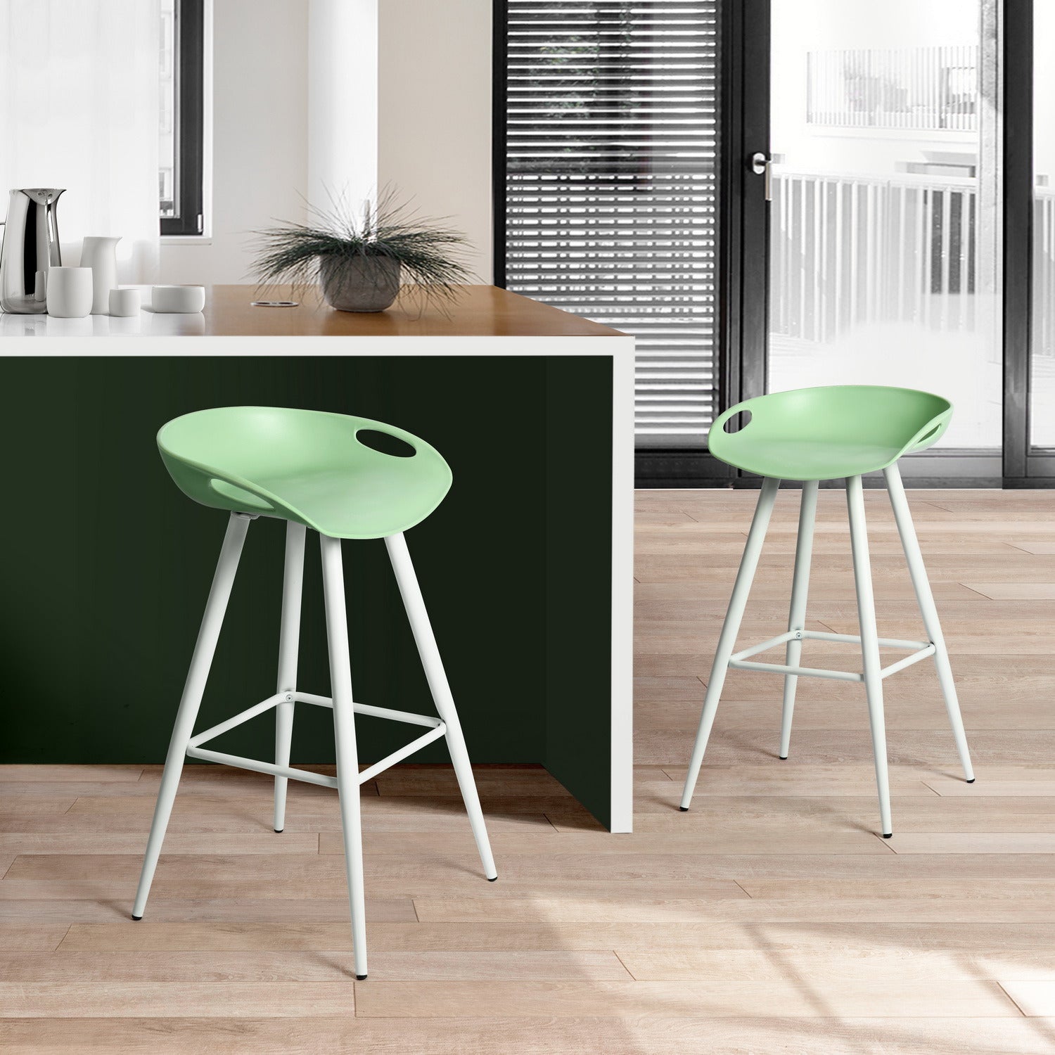 Bak Bar & Counter Stool (Set of 2) - MINT & WHITE