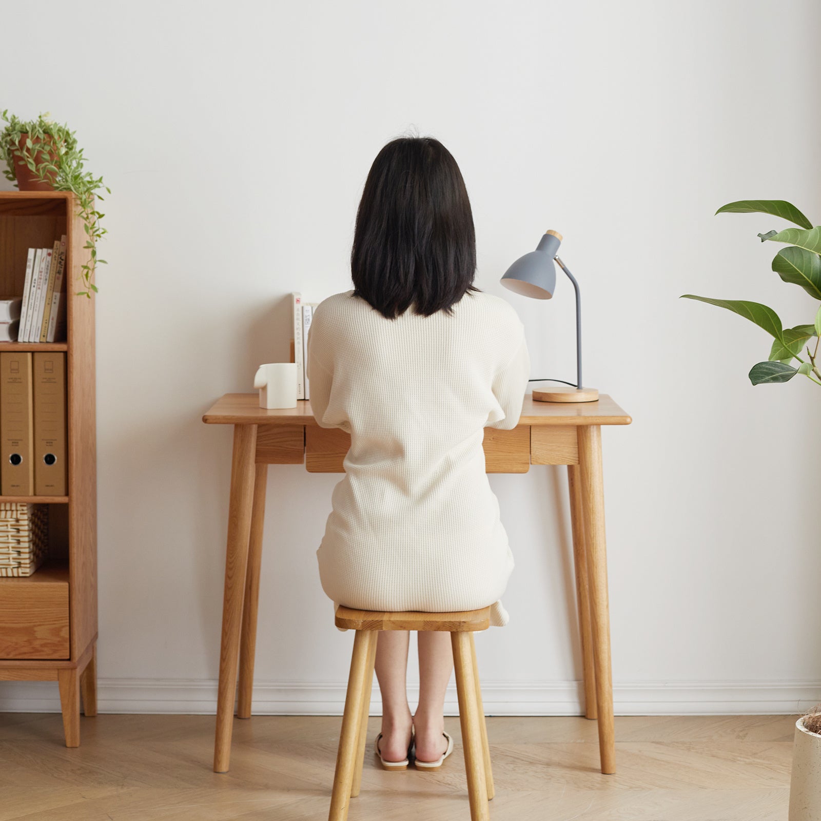 Desk 100% solid wood natural wood computer desk study desk oak natural wood PC desk work desk dressing table slim solid wood with drawer simple work from home width 80 cm depth 50 cm wood grain wooden