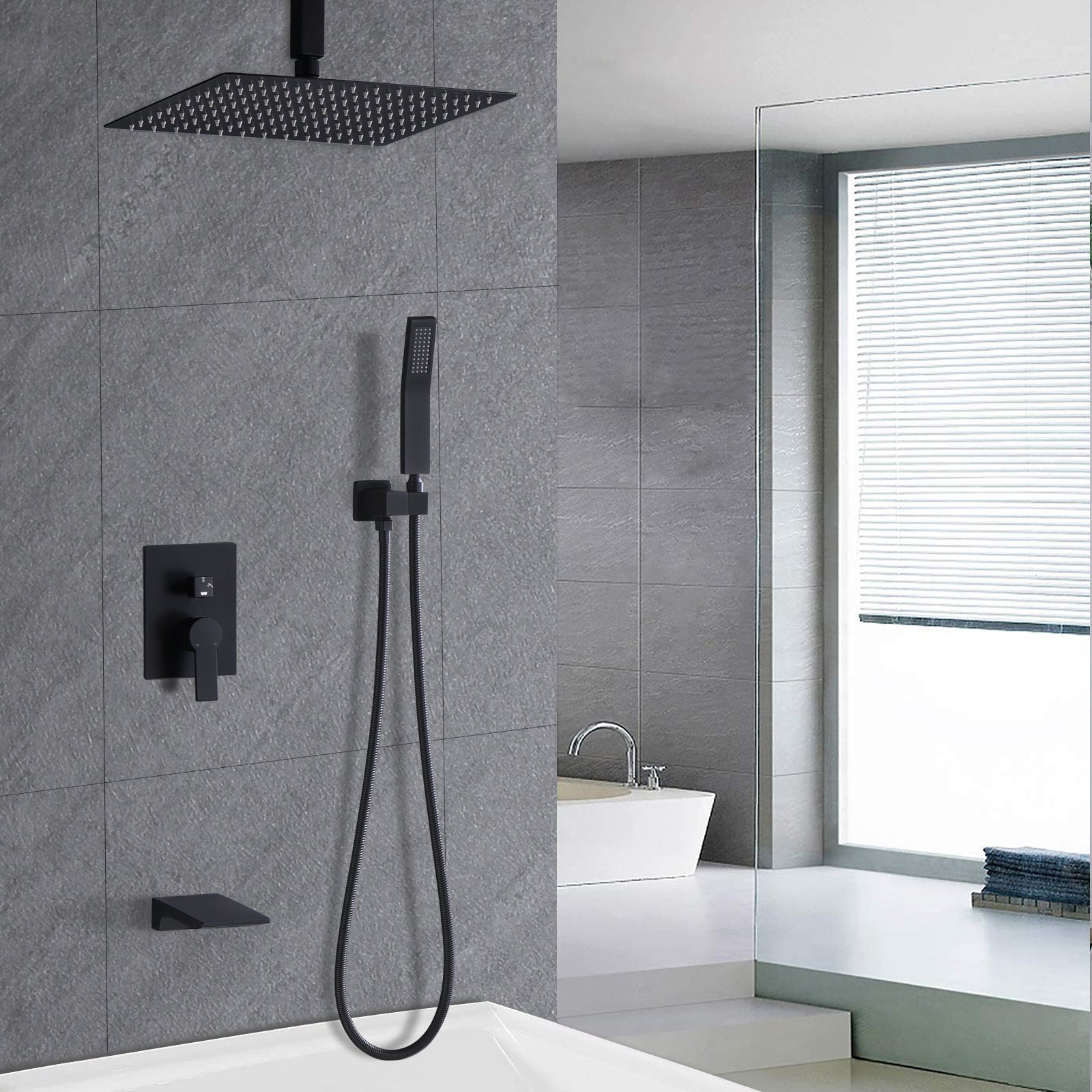 12inch Shower System With Waterfall Tub Spout and Handheld Shower Head