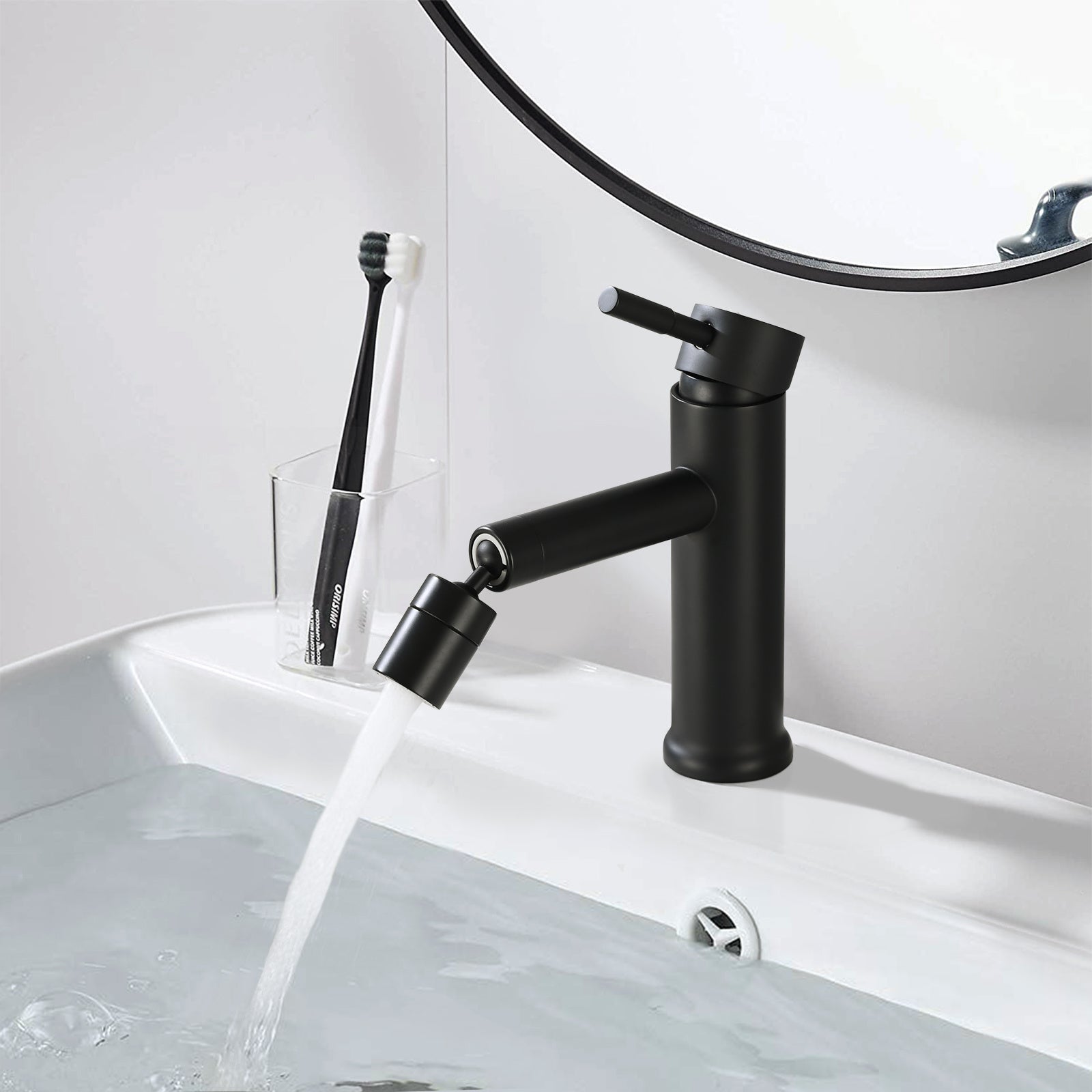 Matte Black Bathroom Faucet for 2 Mode Faucet for Bathroom Sink with 360° Rotating Aerator