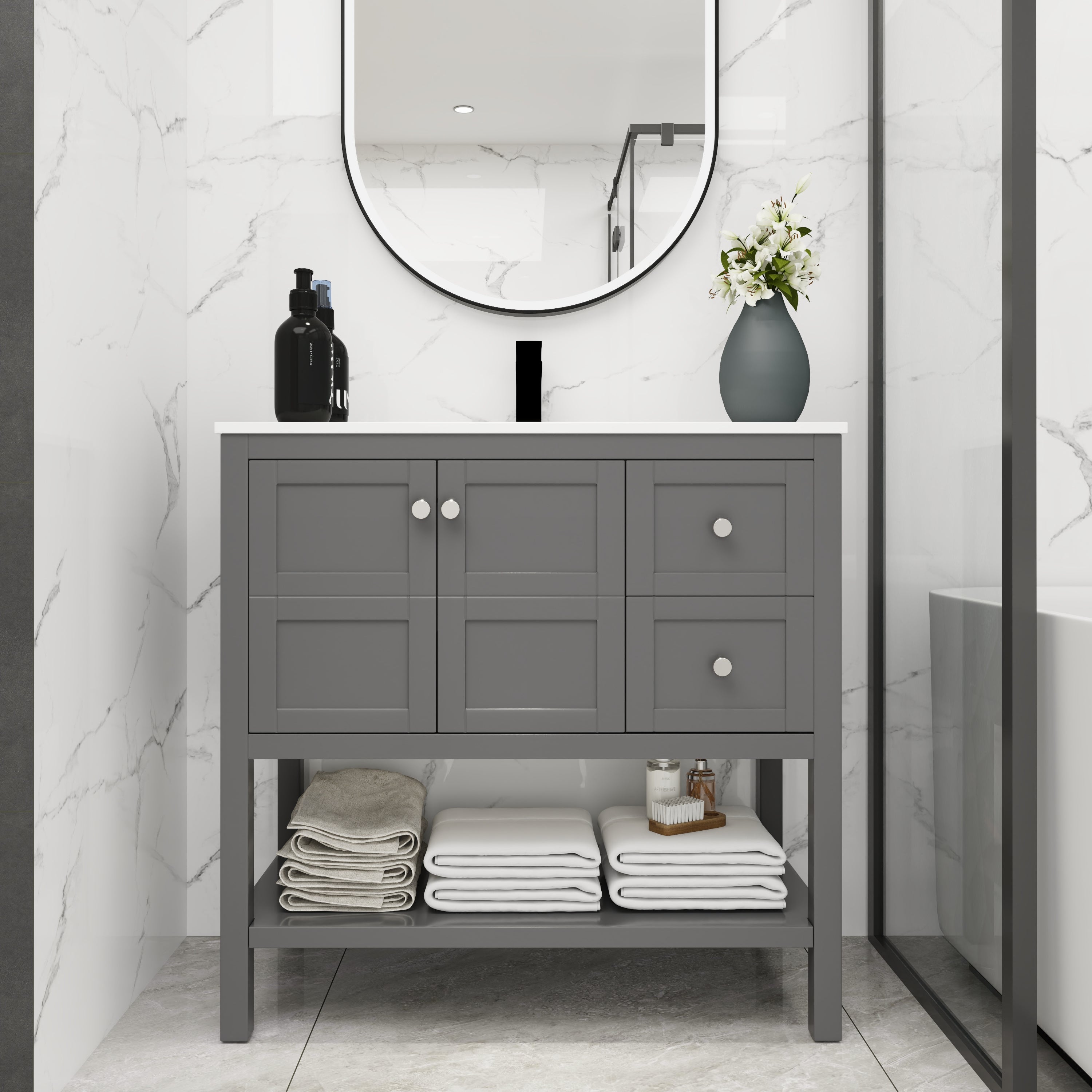 Bathroom Vanity With Soft Close Drawers and Gel Basin,36x18