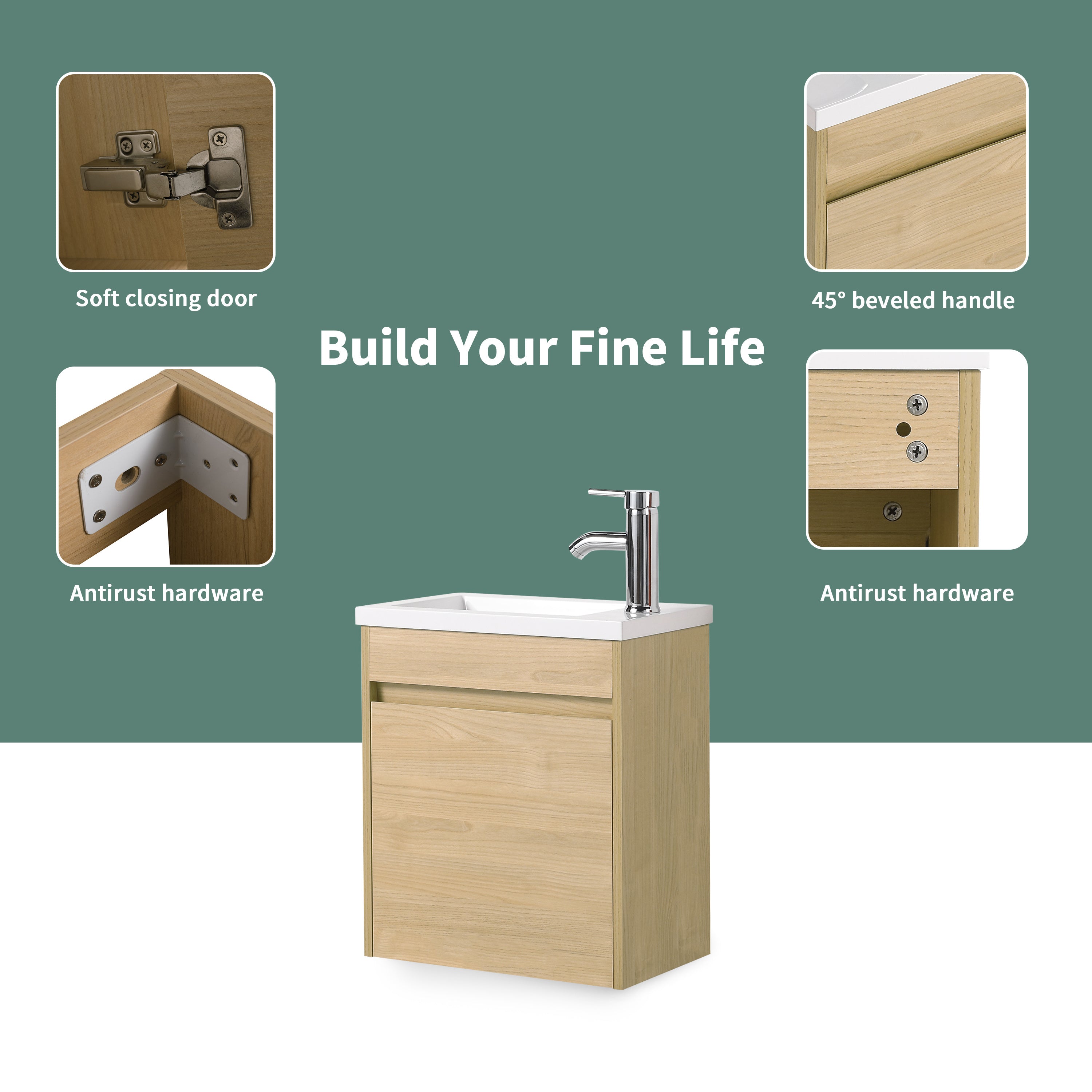 Bathroom Vanity With Single Sink,18 Inch For Small Bathroom (Excluding Faucets)