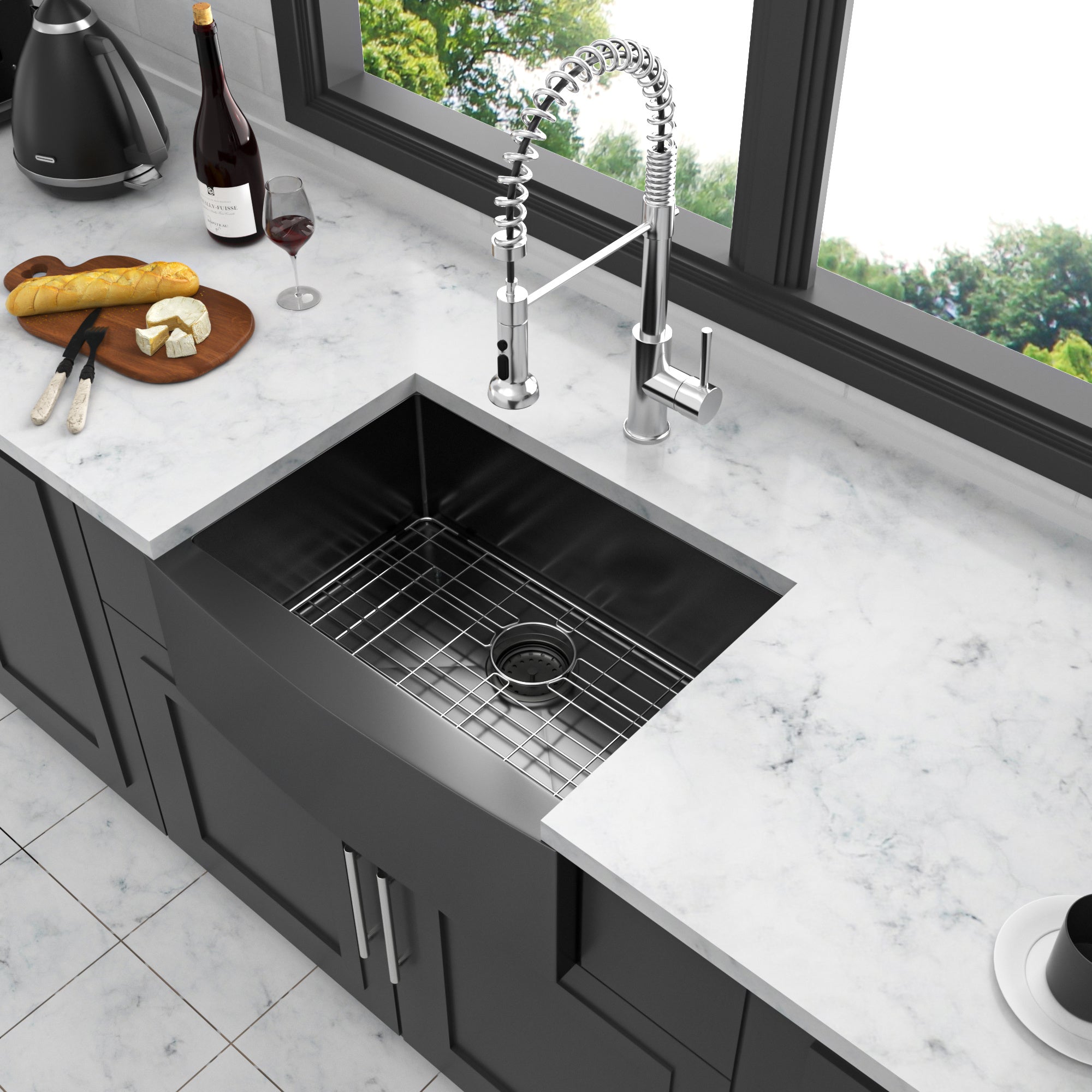 24 Gunmetal Black Farmhouse Sink - 24 Inch Kitchen Sink Stainless Steel 16 gauge Apron Front Kitchen Sink