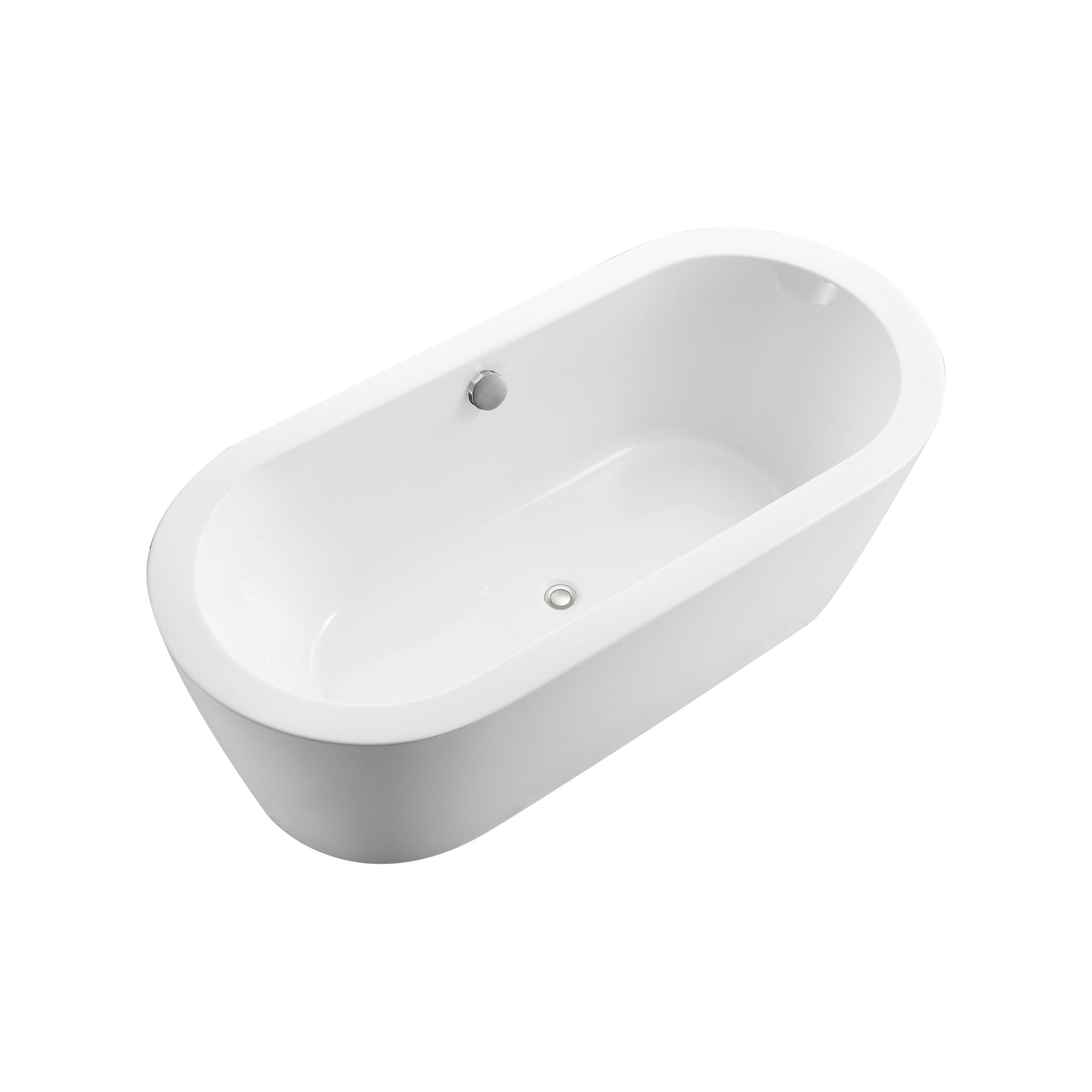 67"L x 31.5" W Acrylic Art Freestanding Alone White Soaking Bathtub with Brushed Nickel Overflow and Pop-up Drain