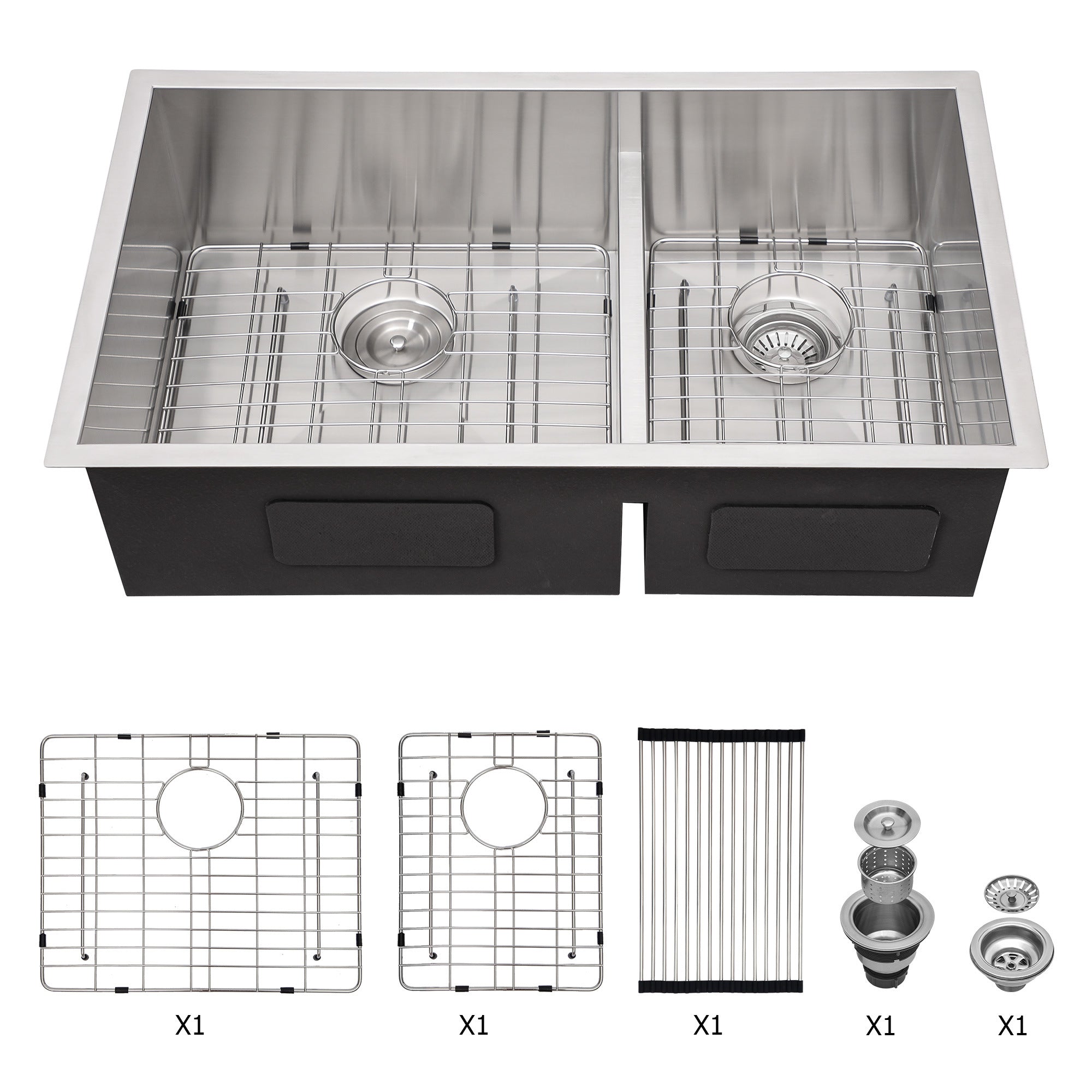 Double Bowl(60/40) Undermount Sink- 28"x19" Double Bowl Kitchen Sink 16 Gauge with Two 10" Deep Basin