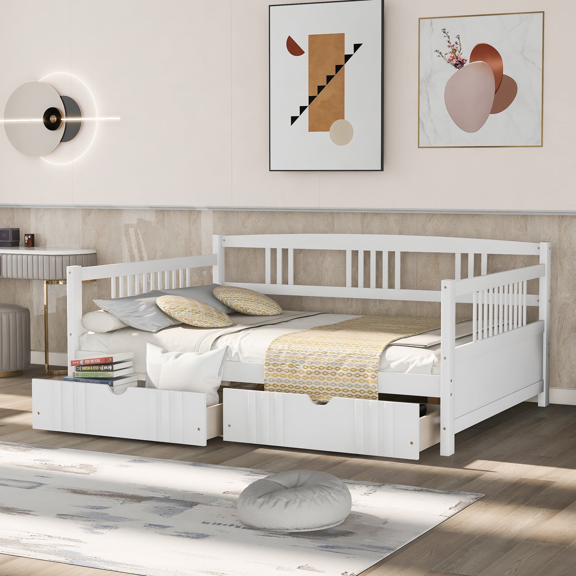 Full Size Daybed Wood Bed with Two Drawers,White(OLD SKU:LP000058AAK)