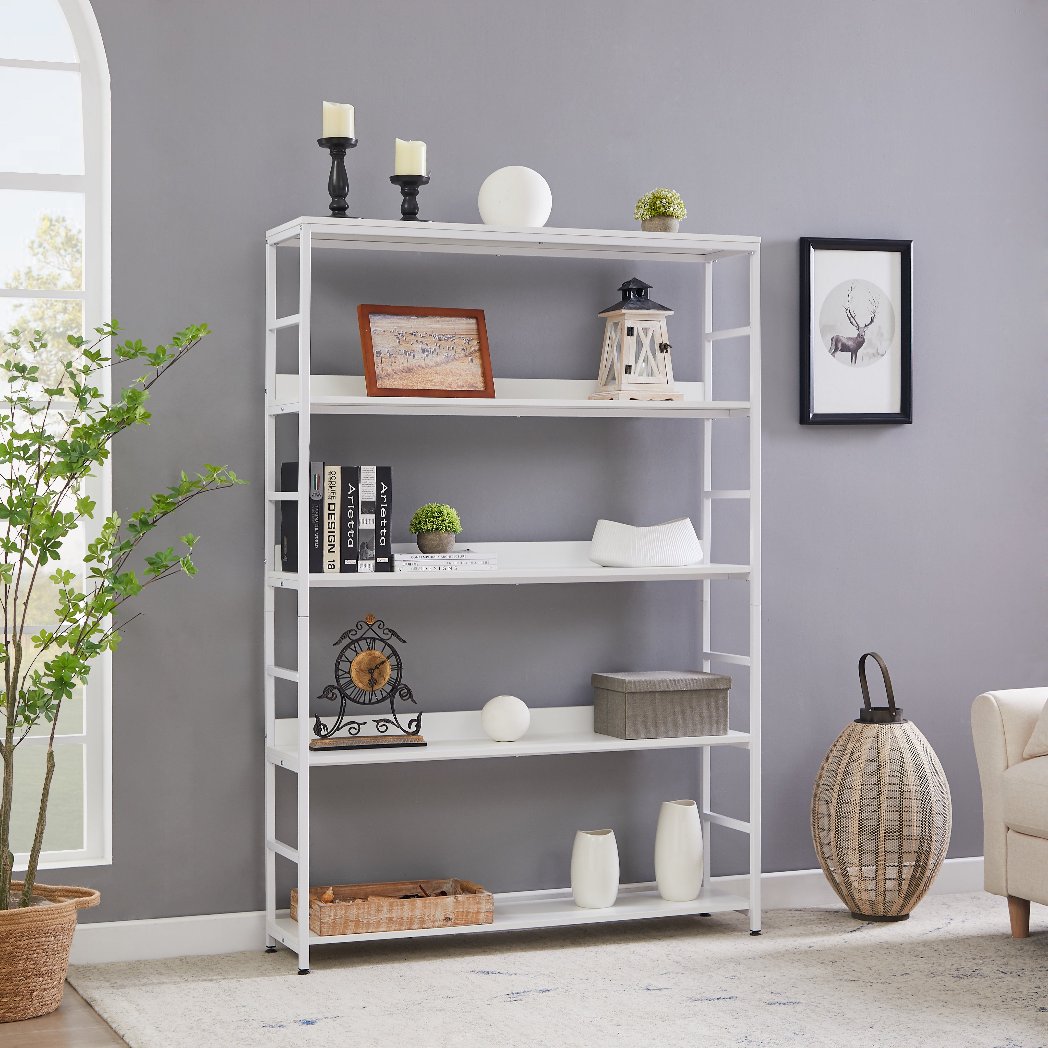 [VIDEO] 5-Tier Home Office Bookcase Open Bookshelf Storage Large 5 Shelf Bookshelf Furniture with Metal Frame, White