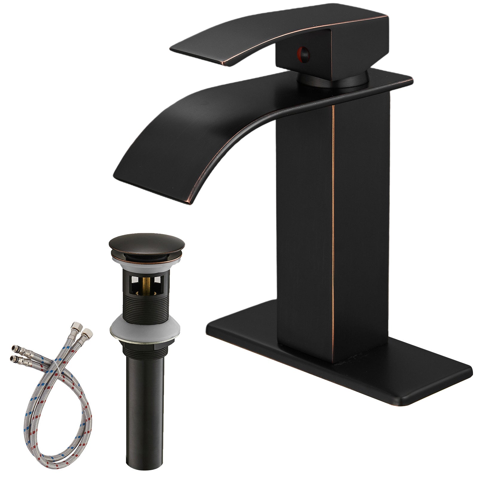 Waterfall Single Hole Single-Handle Low-Arc Bathroom Faucet With Pop-up Drain Assembly in Oil Rubbed Bronze