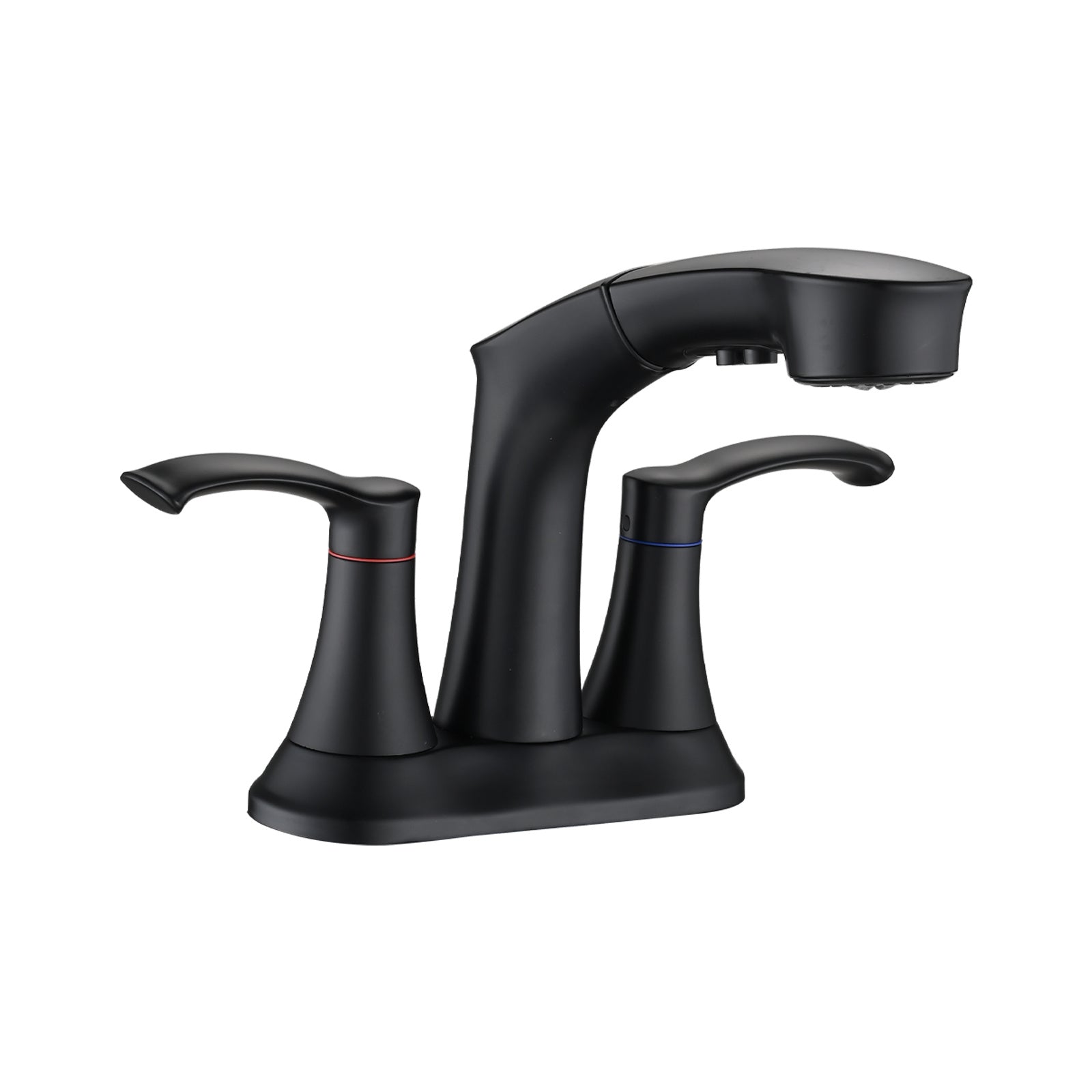 Bathroom Faucet with Pull Out Sprayer, 2 Handle 4 Inch Faucet Utility Sink Faucet, Matte Black