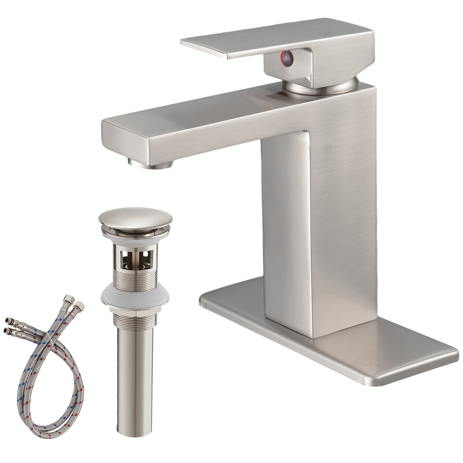 Single Hole Single-Handle Low-Arc Bathroom Faucet With Pop-up Drain Assembly in Brushed Nickel