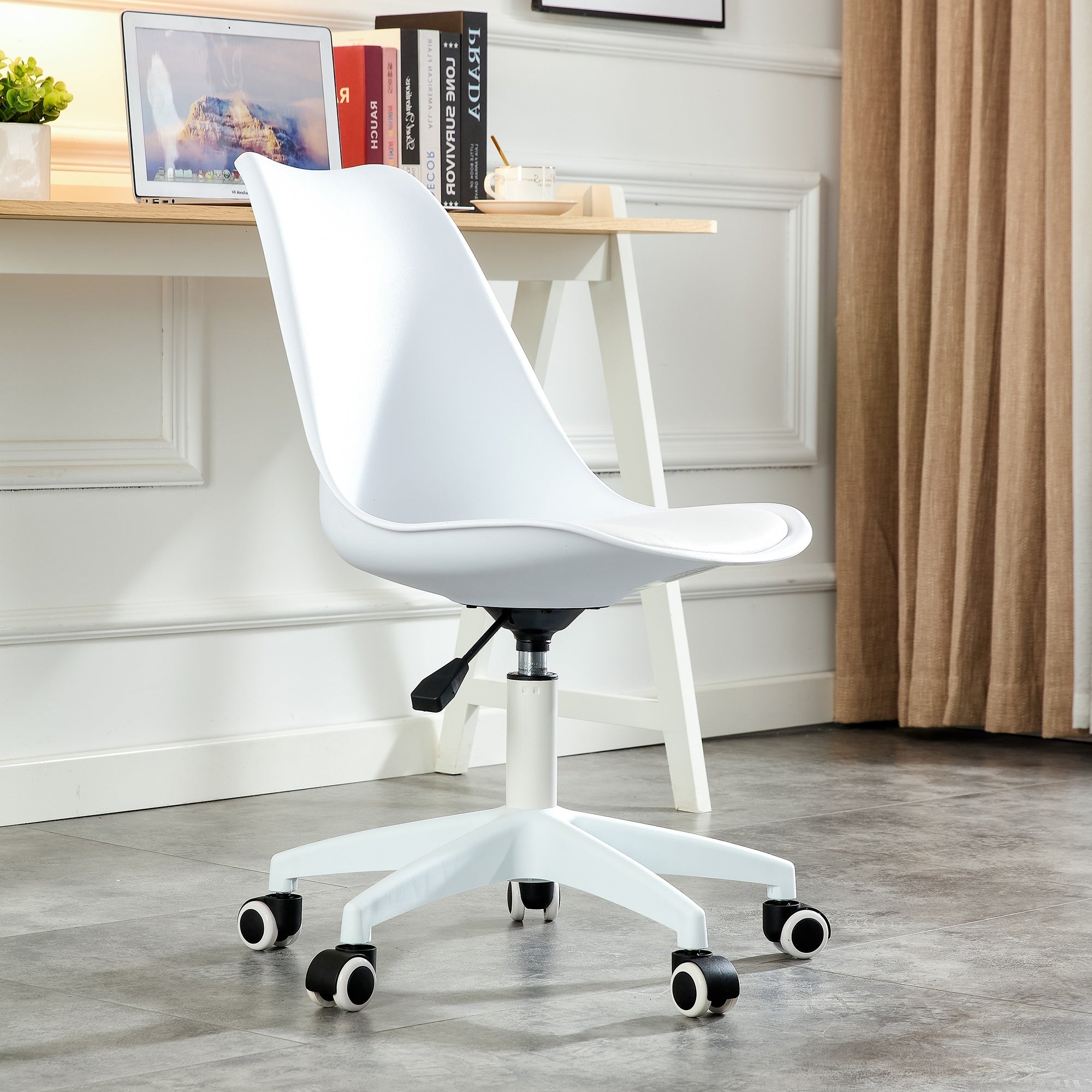 Modern Home Office Desk Chairs, Adjustable 360 °Swivel Chair Engineering Plastic Armless Swivel Computer Chair With Wheels for Living Room, Bed Room Office Hotel Dining Room and White.